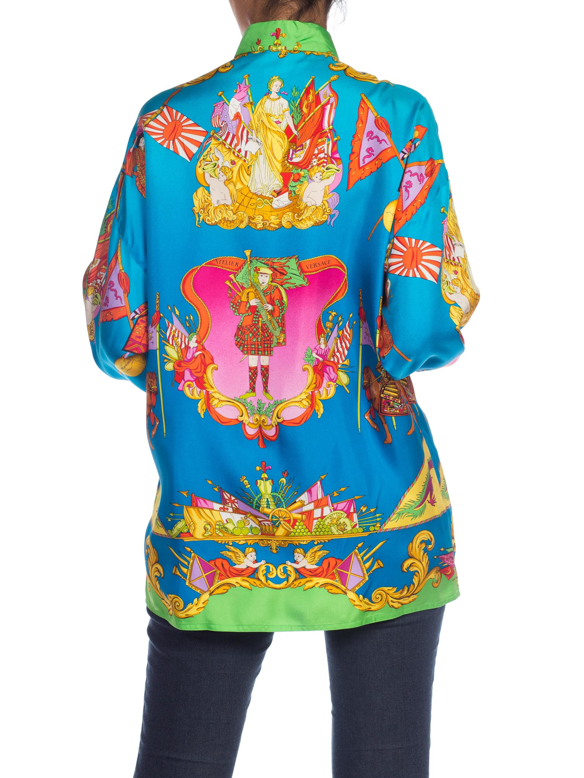 1990s Gianni Versace Atelier Silk Blouse With Scottish & Chinese Dragons 1
