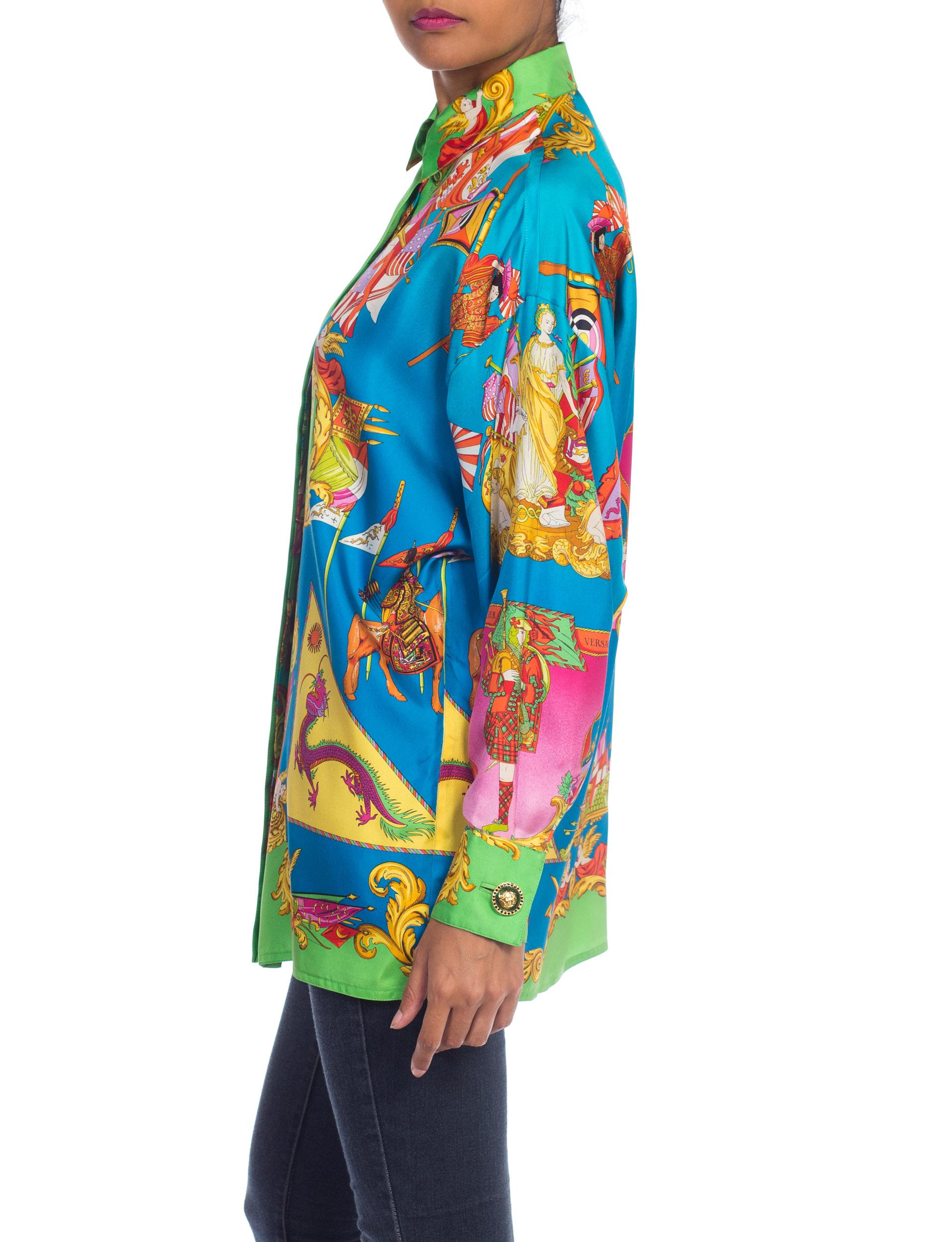 1990s Gianni Versace Atelier Silk Blouse With Scottish & Chinese Dragons 4
