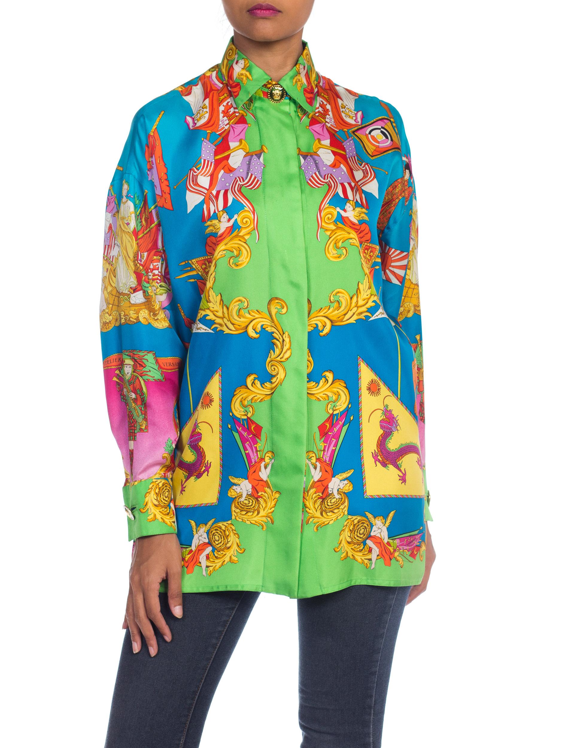 1990s Gianni Versace Atelier Silk Blouse With Scottish & Chinese Dragons 5
