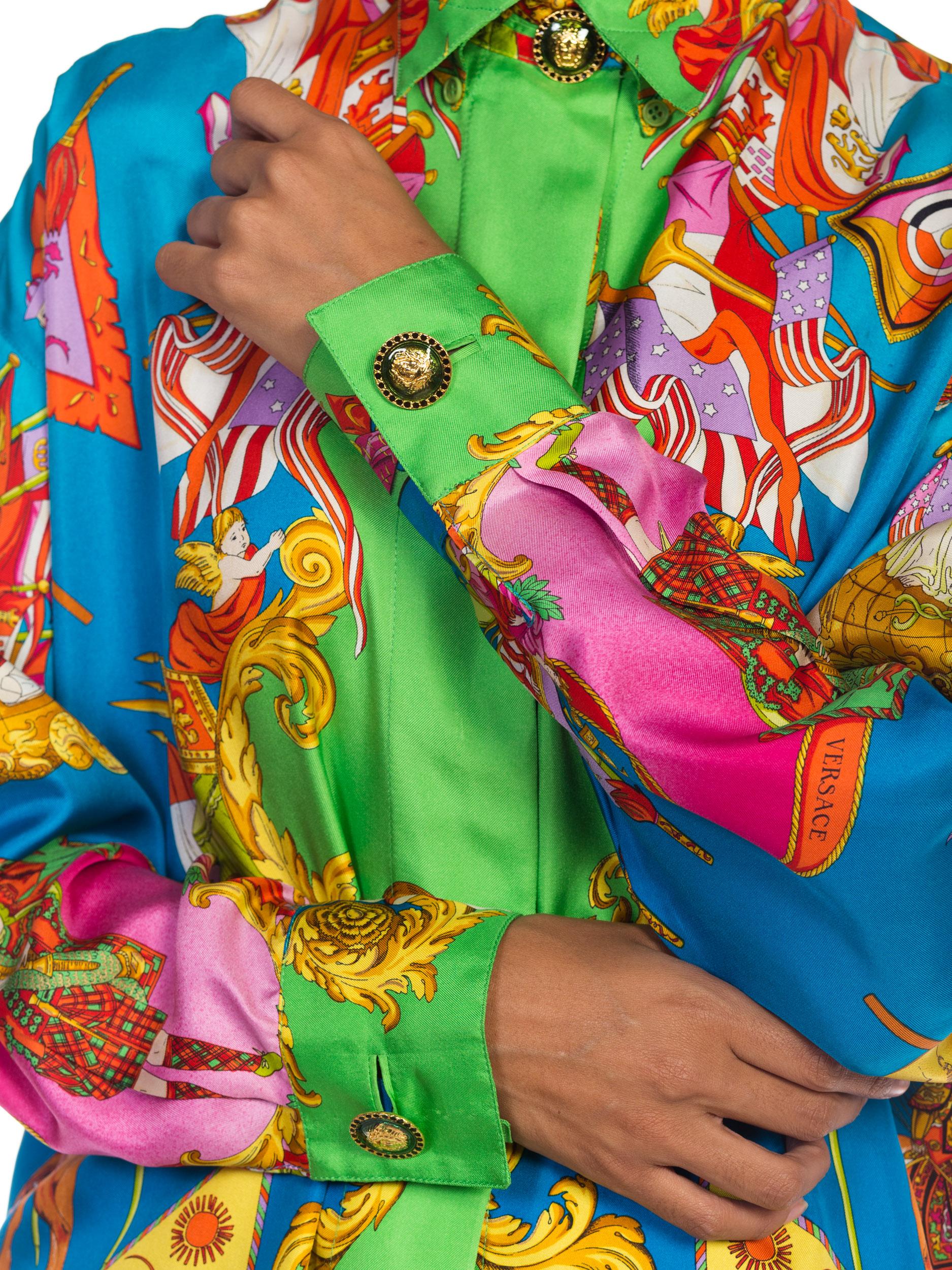 1990s Gianni Versace Atelier Silk Blouse With Scottish & Chinese Dragons 7