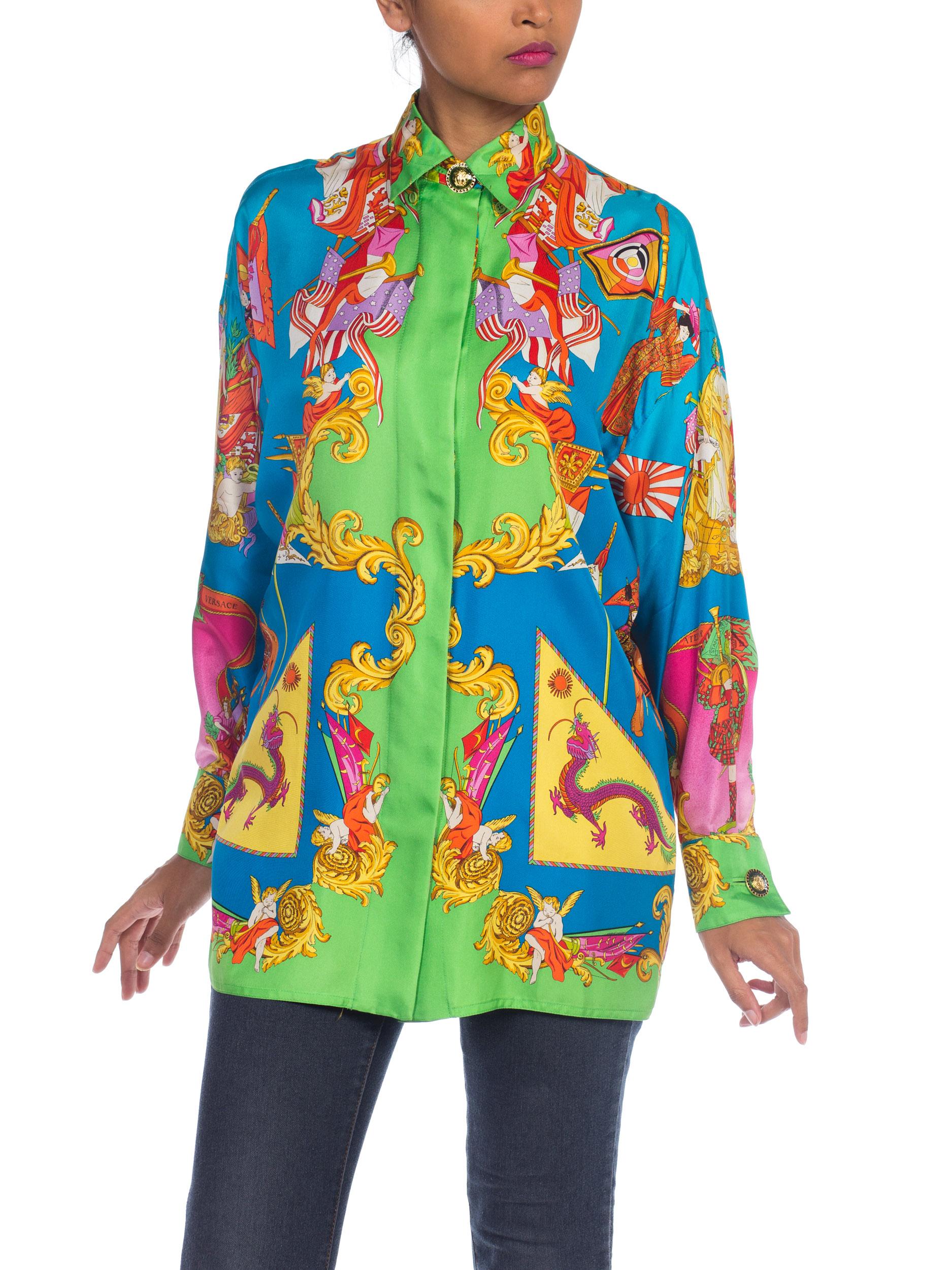 1990s Gianni Versace Atelier Silk Blouse With Scottish & Chinese Dragons 9