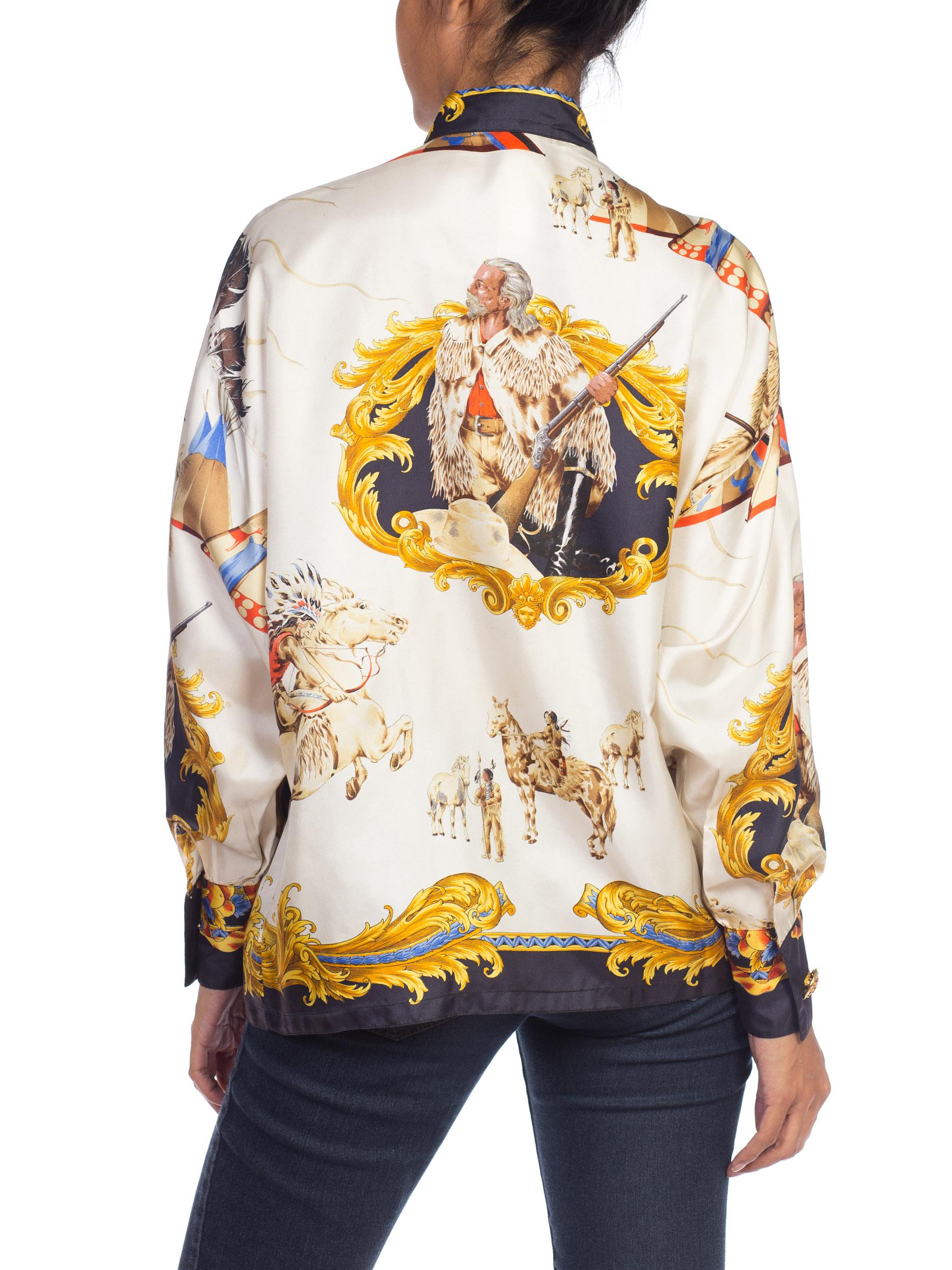 1990S GIANNI VERSACE Silk Native American Buffalo Bill Shirt Sz 38 For ...