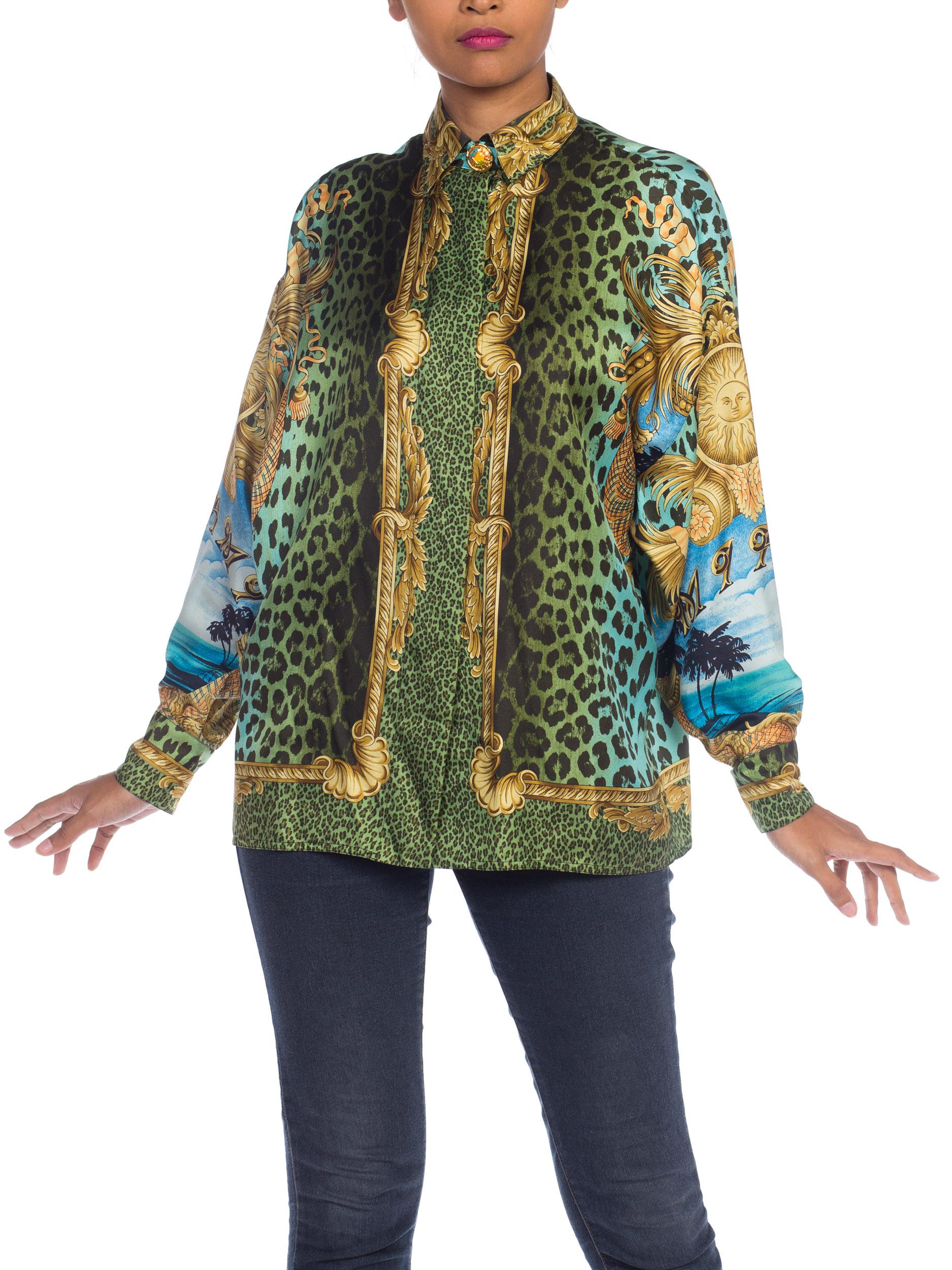 1990s Iconic Gianni Versace Leopard Miami Blouse In Excellent Condition In New York, NY