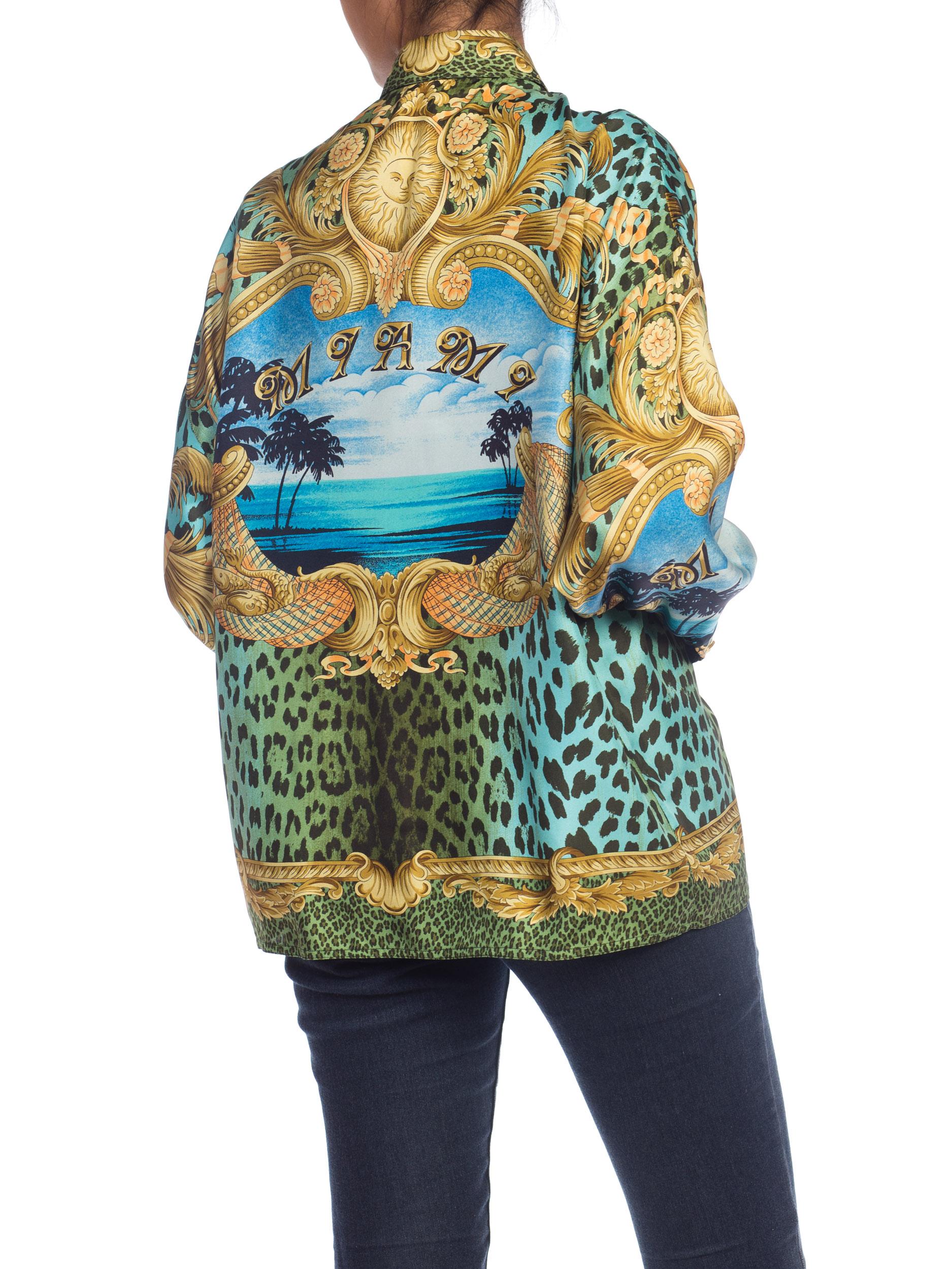 Brown 1990s Iconic Gianni Versace Leopard Miami Blouse