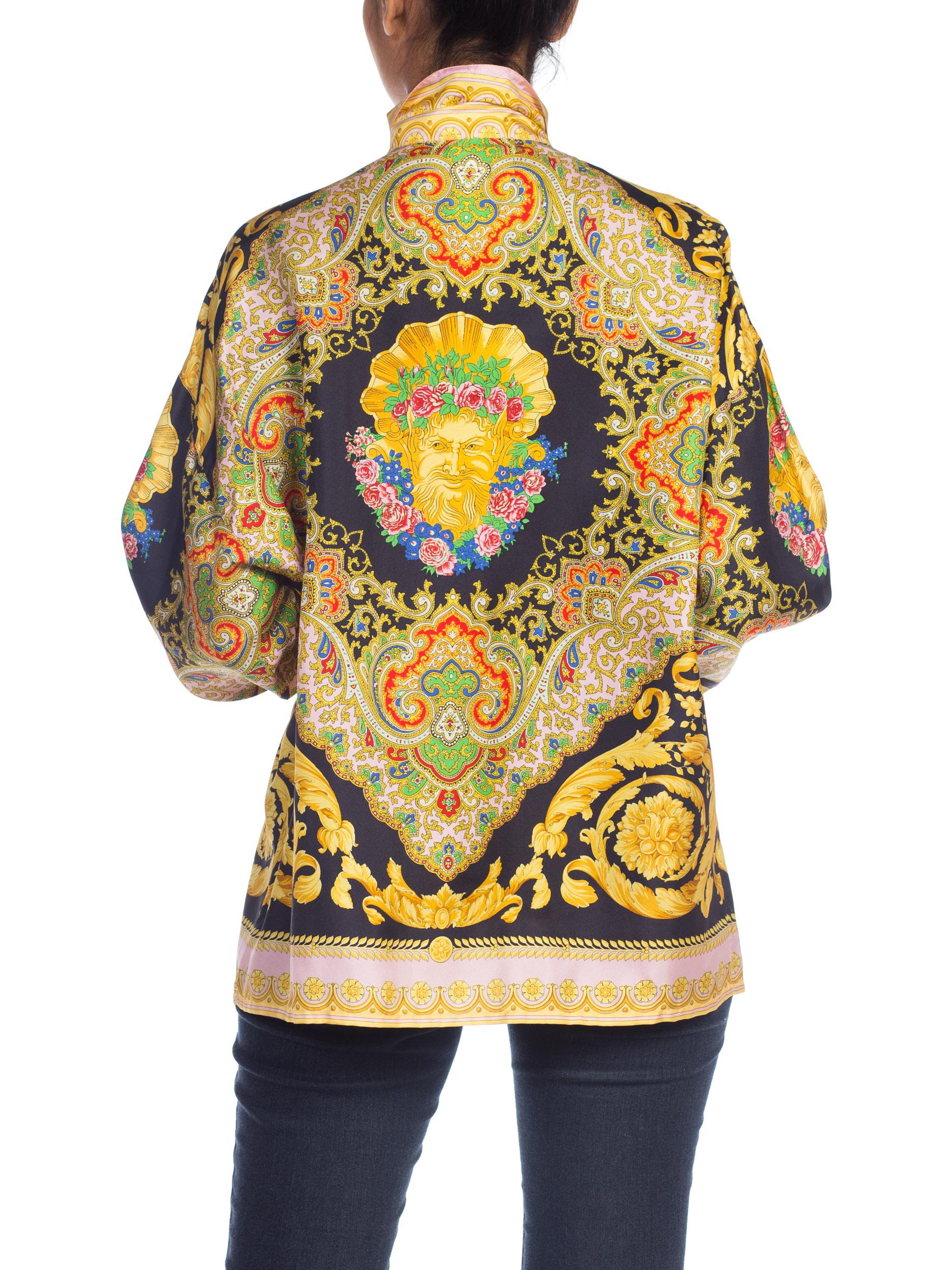 1990s Gianni Versace Baroque Silk Blouse With Giant Gold Buttons 1