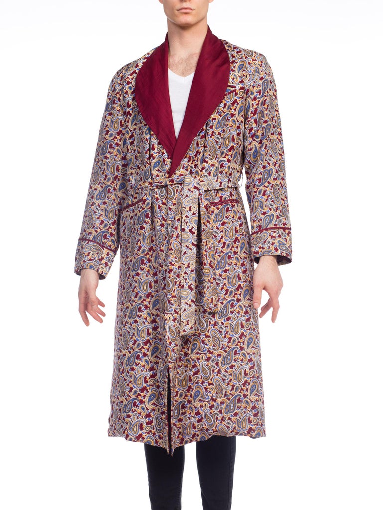 Hand Printed Japanese Silk Mens Robe For Sale at 1stdibs
