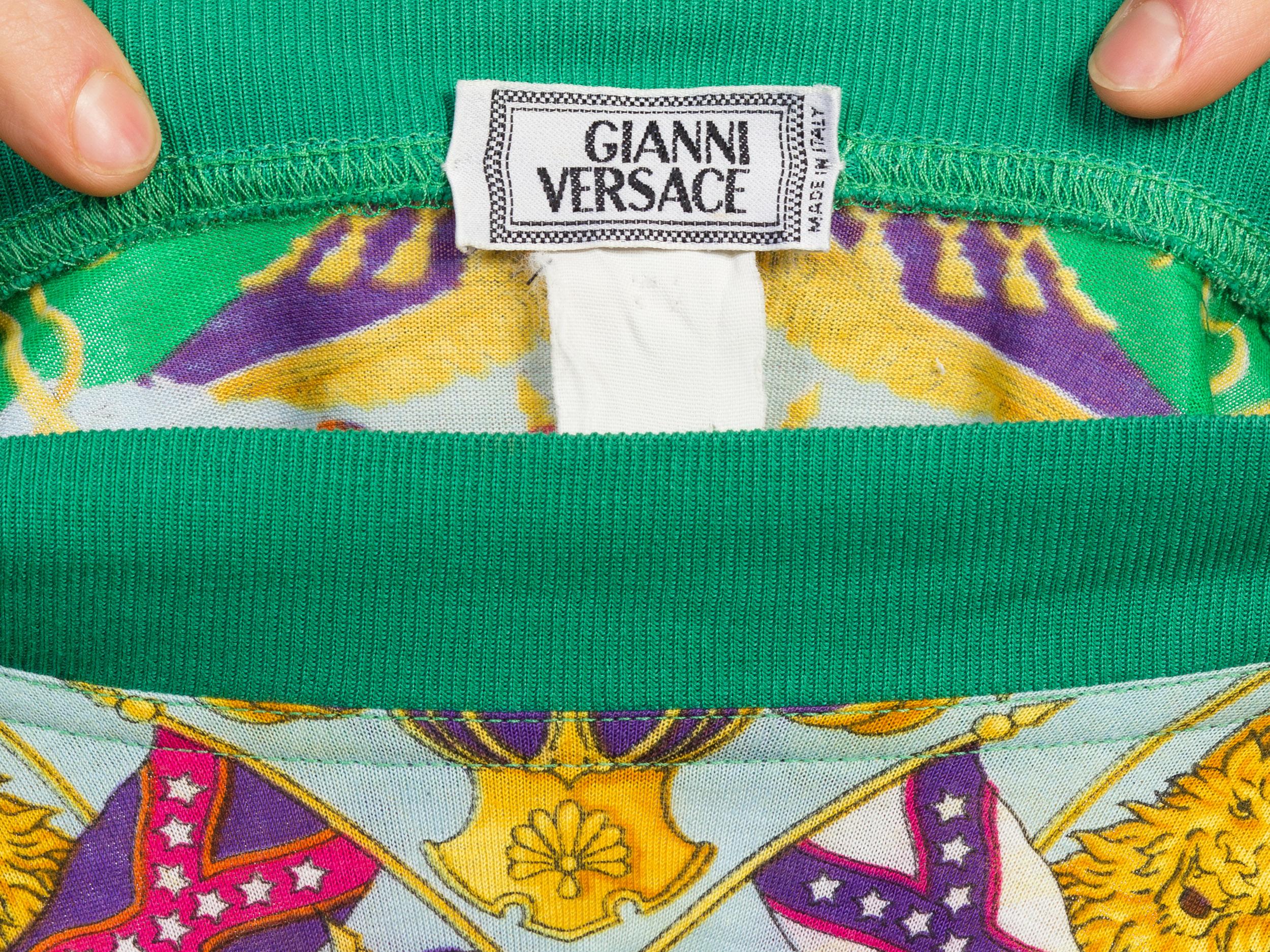 1990S GIANNI VERSACE Green Cotton Miami Collection Flag Print T-Shirt Sz 48 4