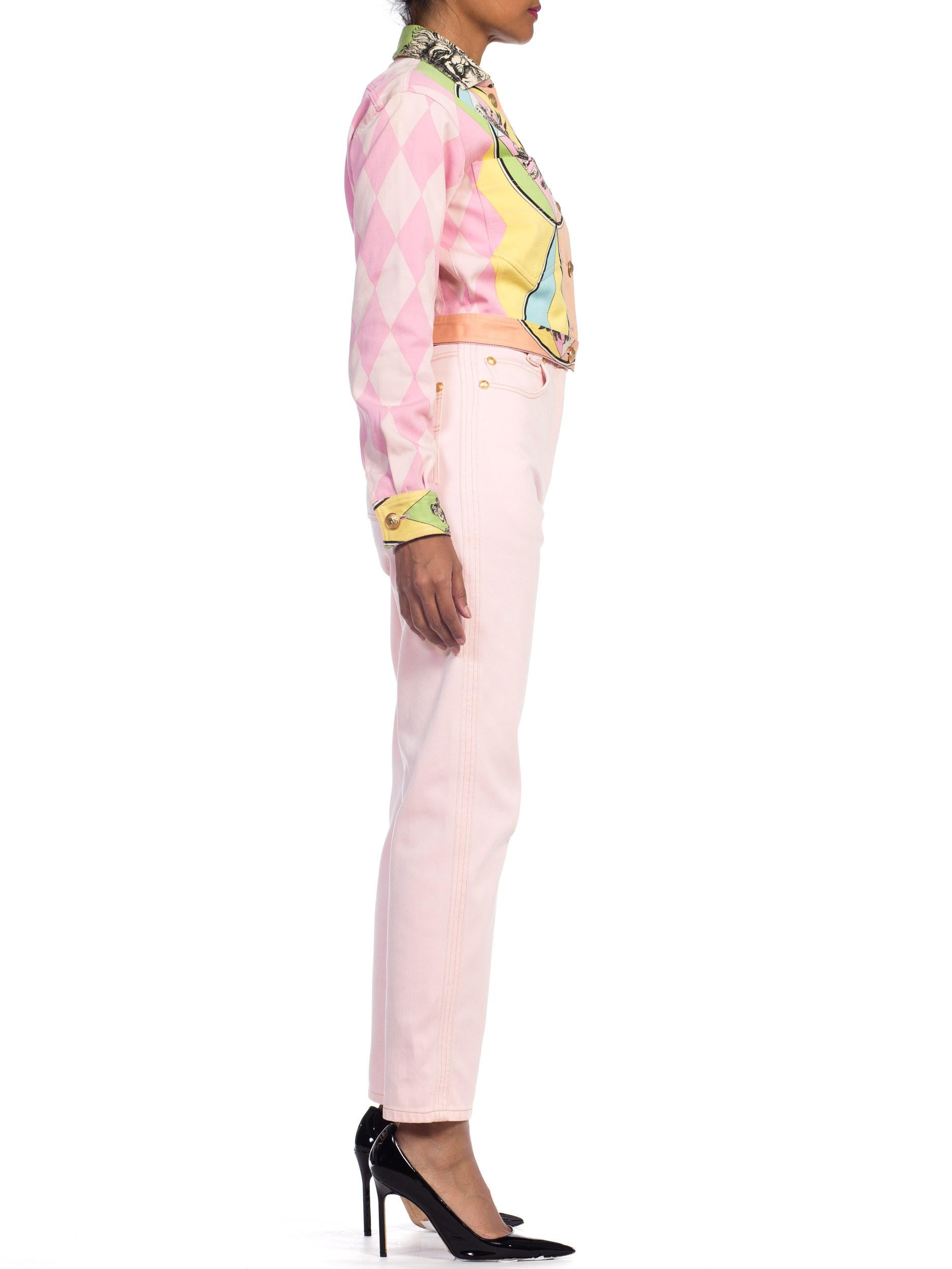 1990s Gianni Versace Pastel Pink Denim Jacket & Jeans 4