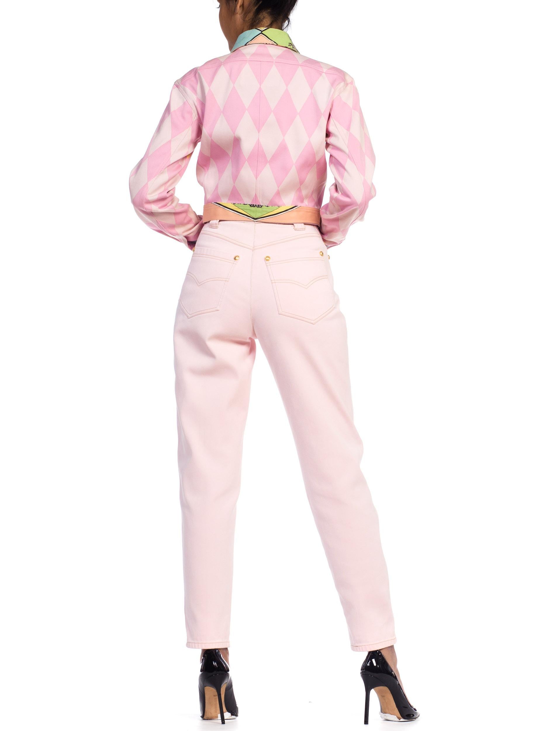 1990s Gianni Versace Pastel Pink Denim Jacket & Jeans 6