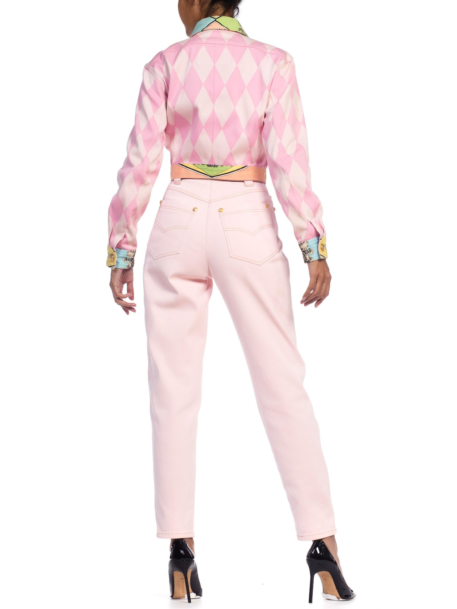 1990s Gianni Versace Pastel Pink Denim Jacket & Jeans 7