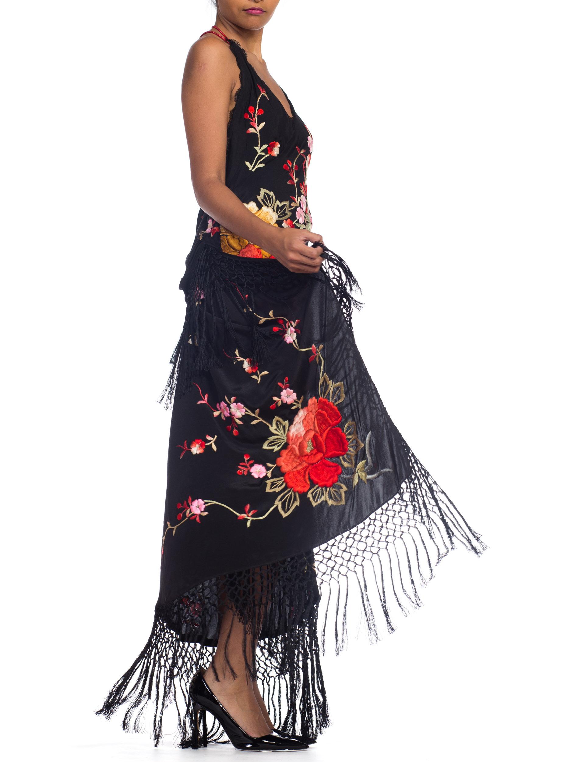 Bias Cut Backless Gown In Hand Embroidered 1920s Silk With Fringe & Coral Beads 8