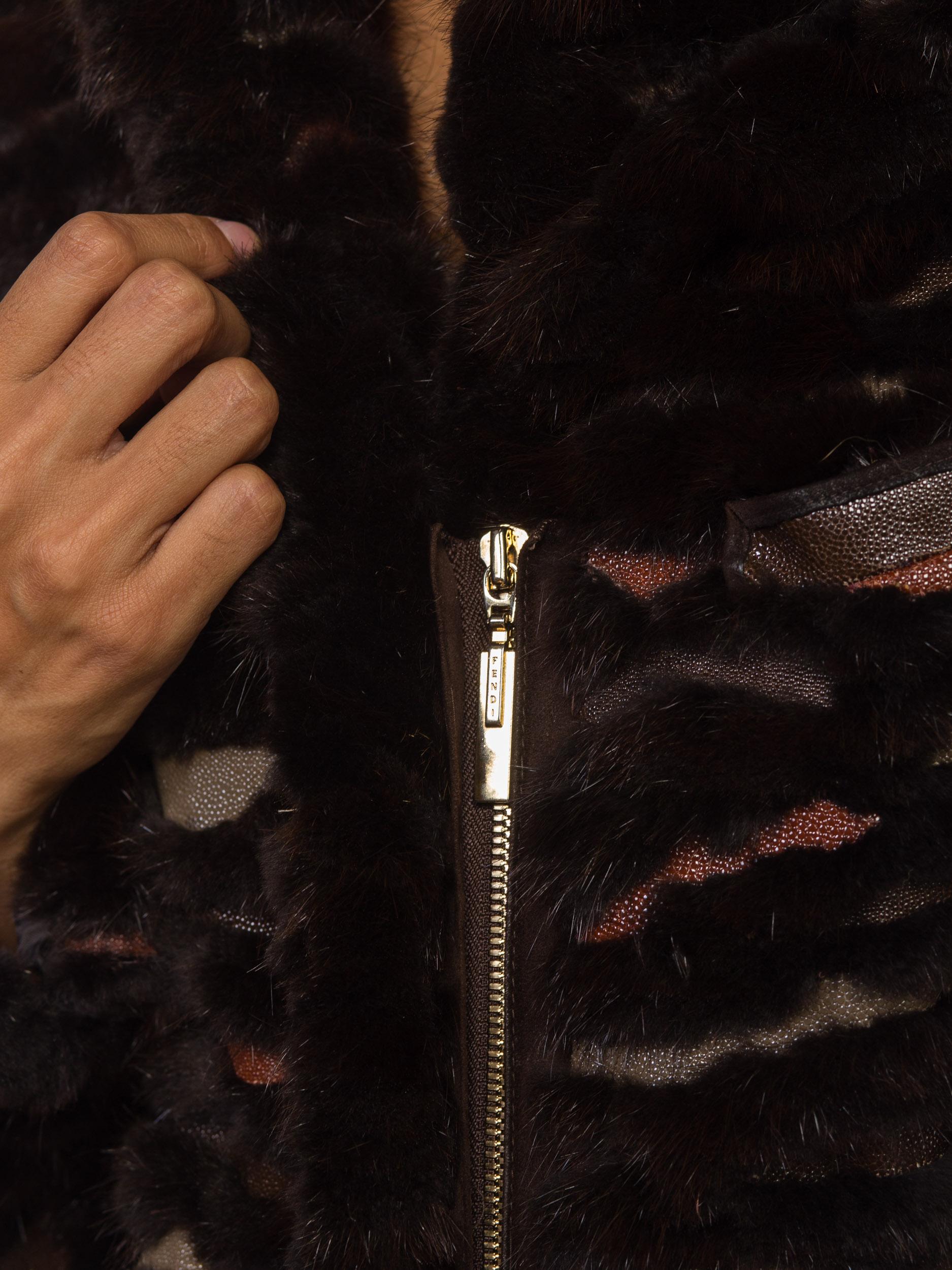 Fendi Mink & Shagreen Fur & Leather Coat 9