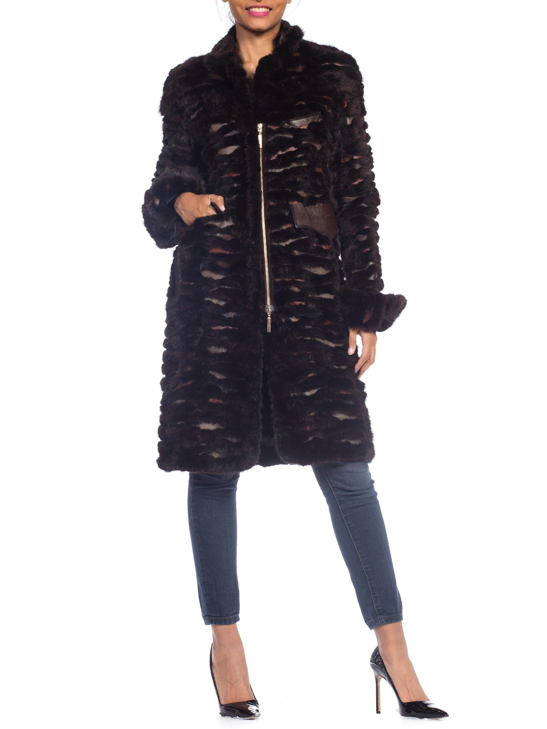 Fendi Mink & Shagreen Fur & Leather Coat In Excellent Condition In New York, NY