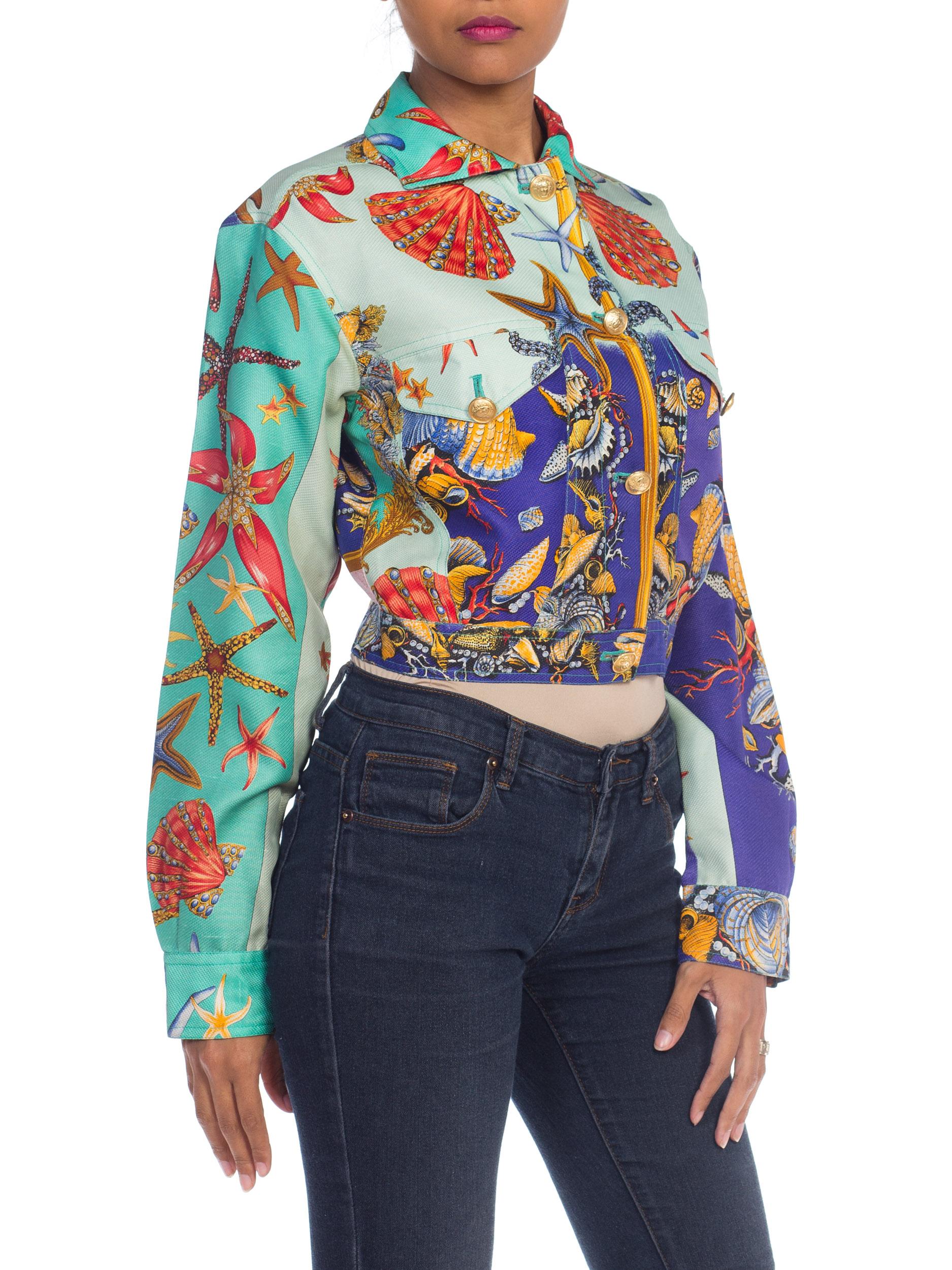 Women's 1990s Versace Sea Shell Print Silk Cropped Jacket