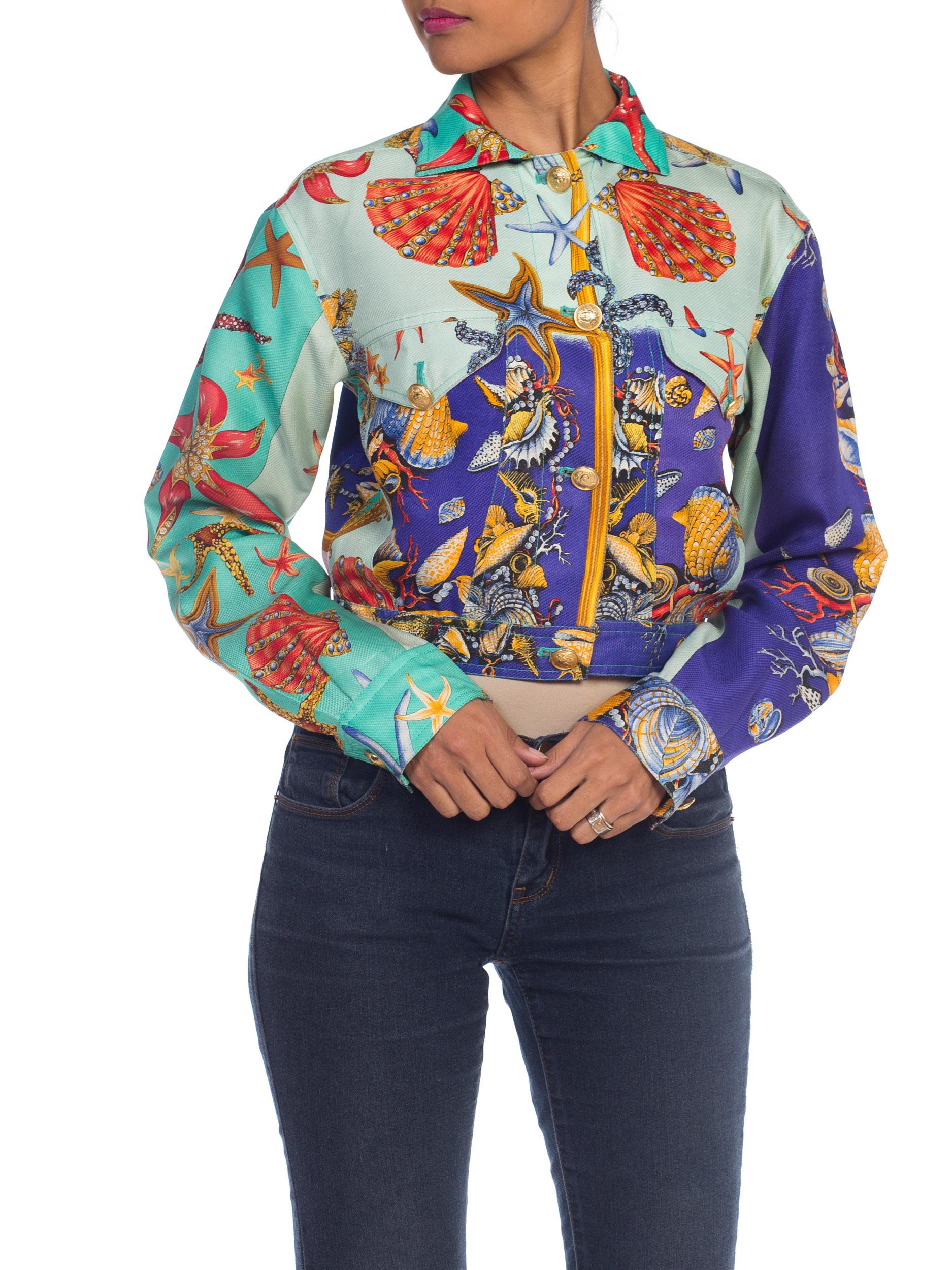 1990s Versace Sea Shell Print Silk Cropped Jacket 8