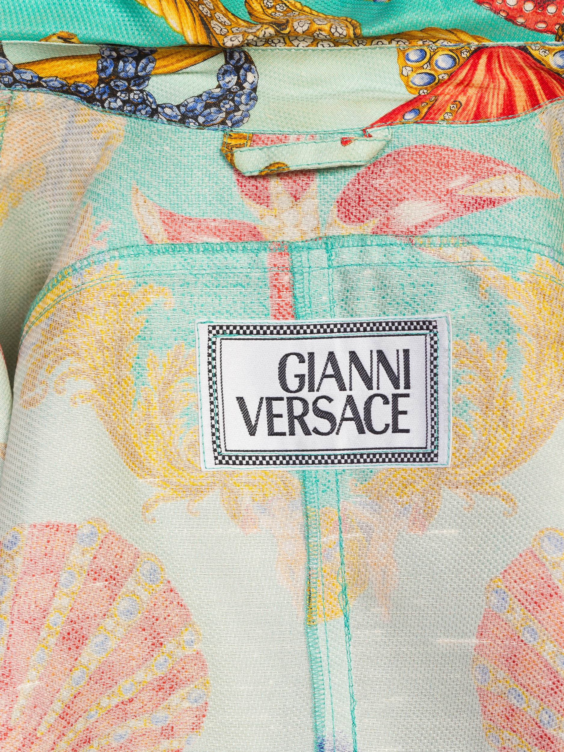 1990s Versace Sea Shell Print Silk Cropped Jacket 1