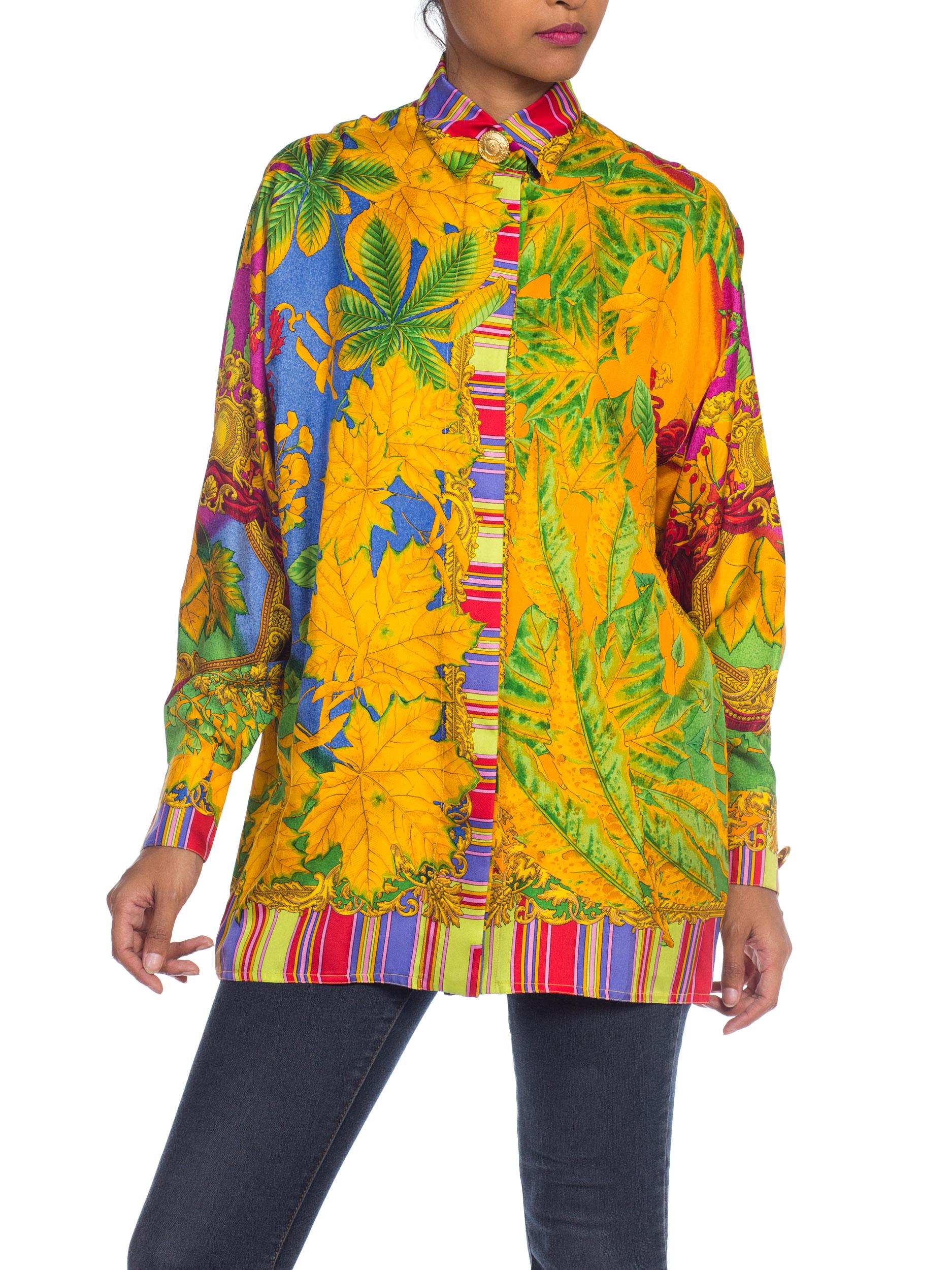 1990S ATELIER GIANNI VERSACE Printed Silk Baroque Leaves Shirt Sz 38 For Sale 8