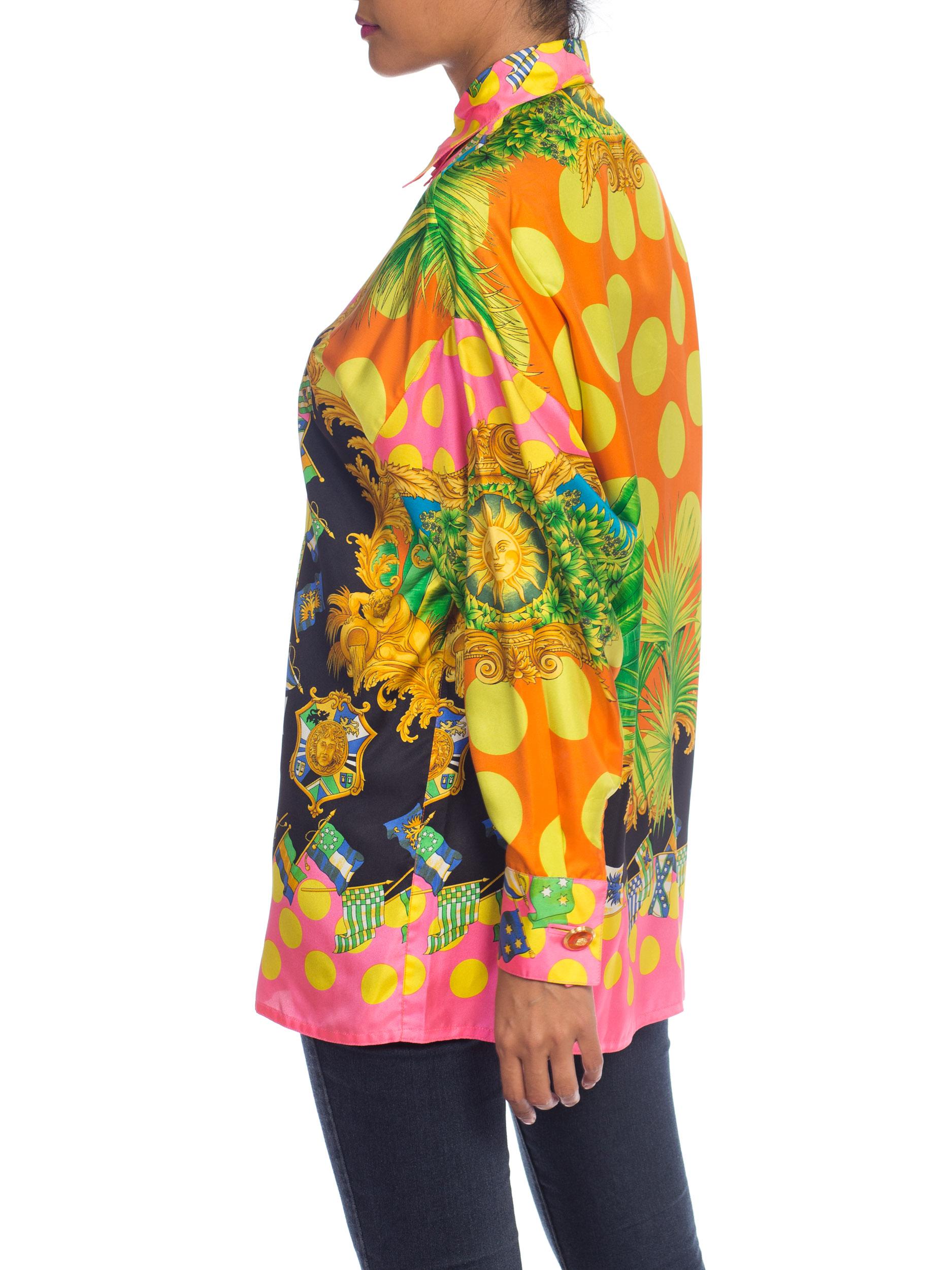 1990S  GIANNI VERSACE Miami Collection Tropical Silk Blouse Top 2