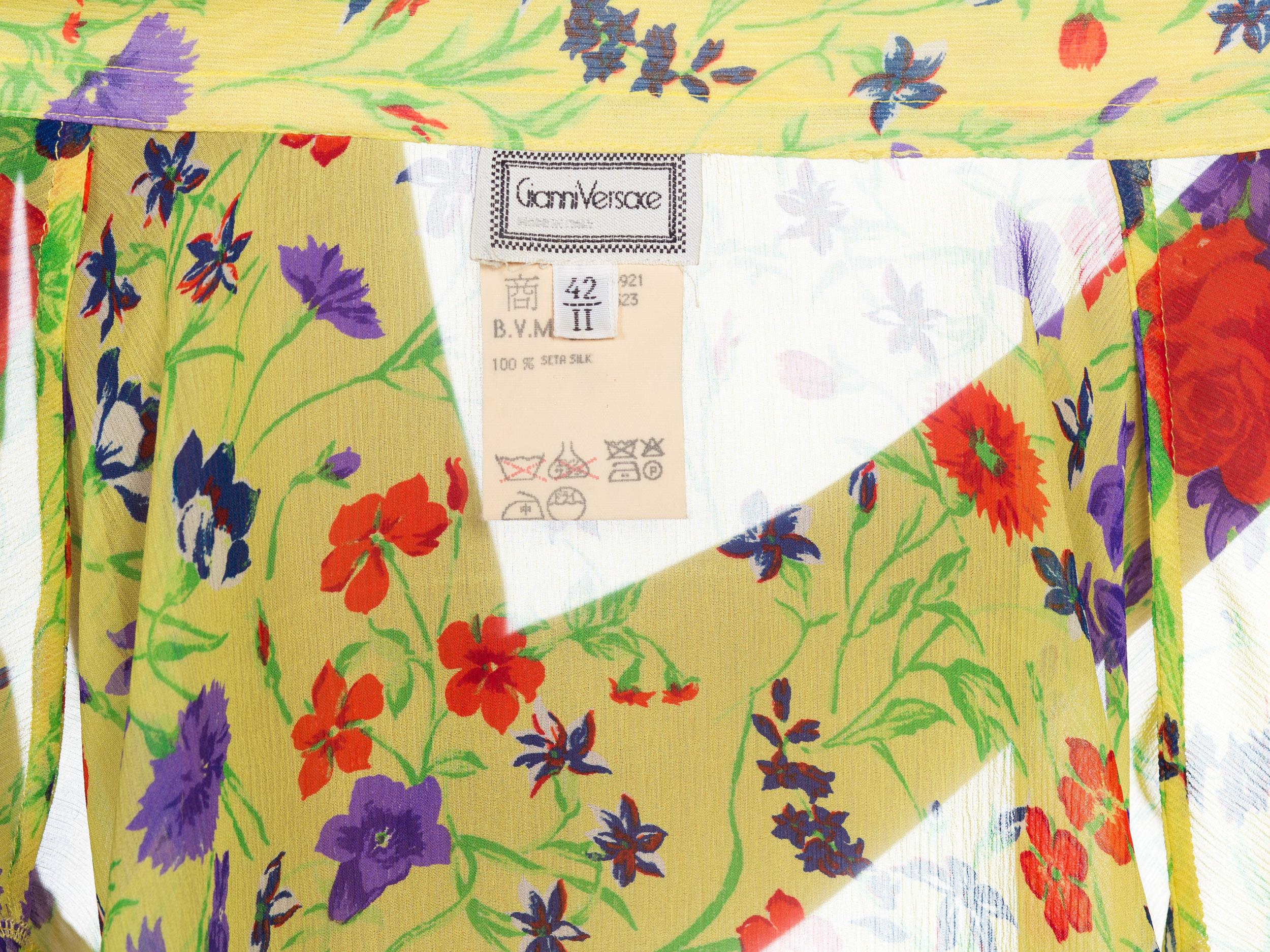 1990S  GIANNI VERSACE Floral Printed Silk Chiffon Sheer Oversized Shirt Sz 42 6