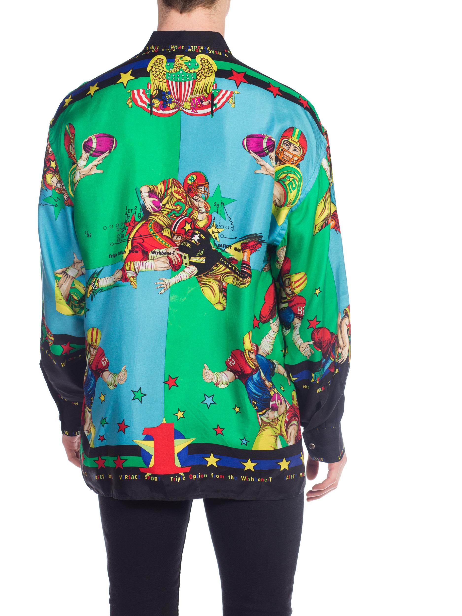 1990s Rare Versace Sports Football Silk Shirt In Good Condition In New York, NY