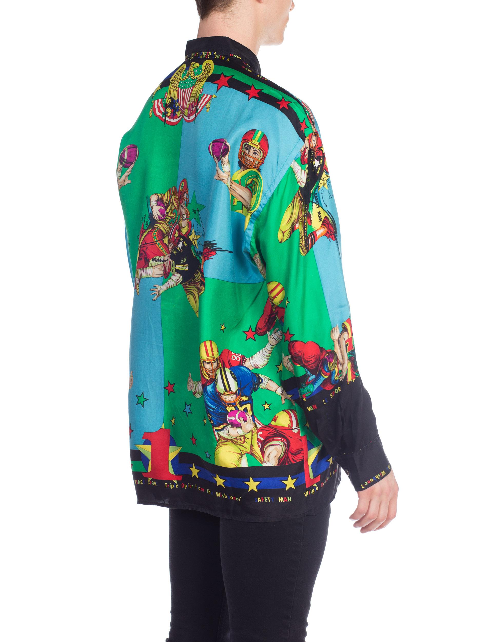 Women's or Men's 1990s Rare Versace Sports Football Silk Shirt