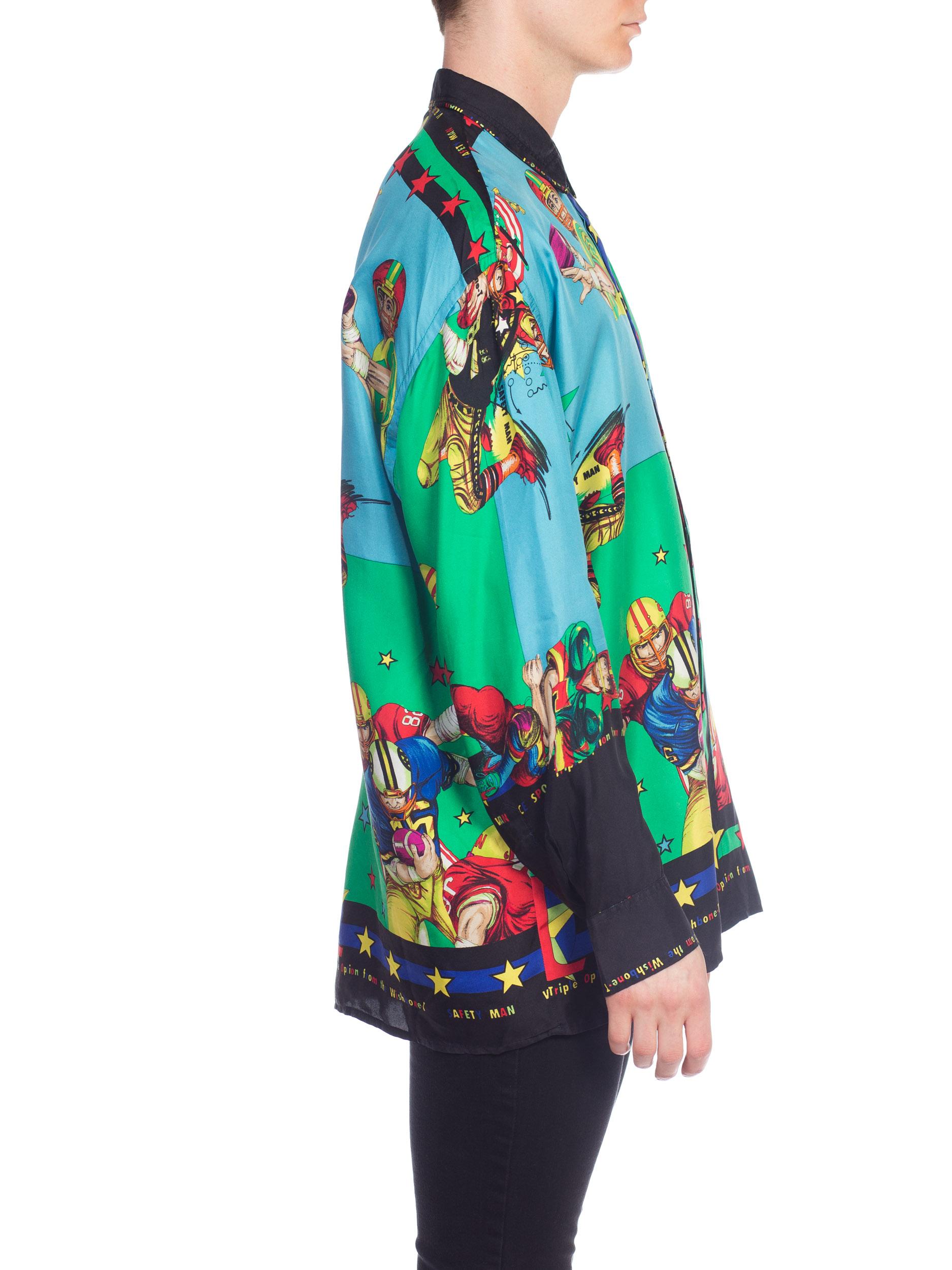 1990s Rare Versace Sports Football Silk Shirt 1