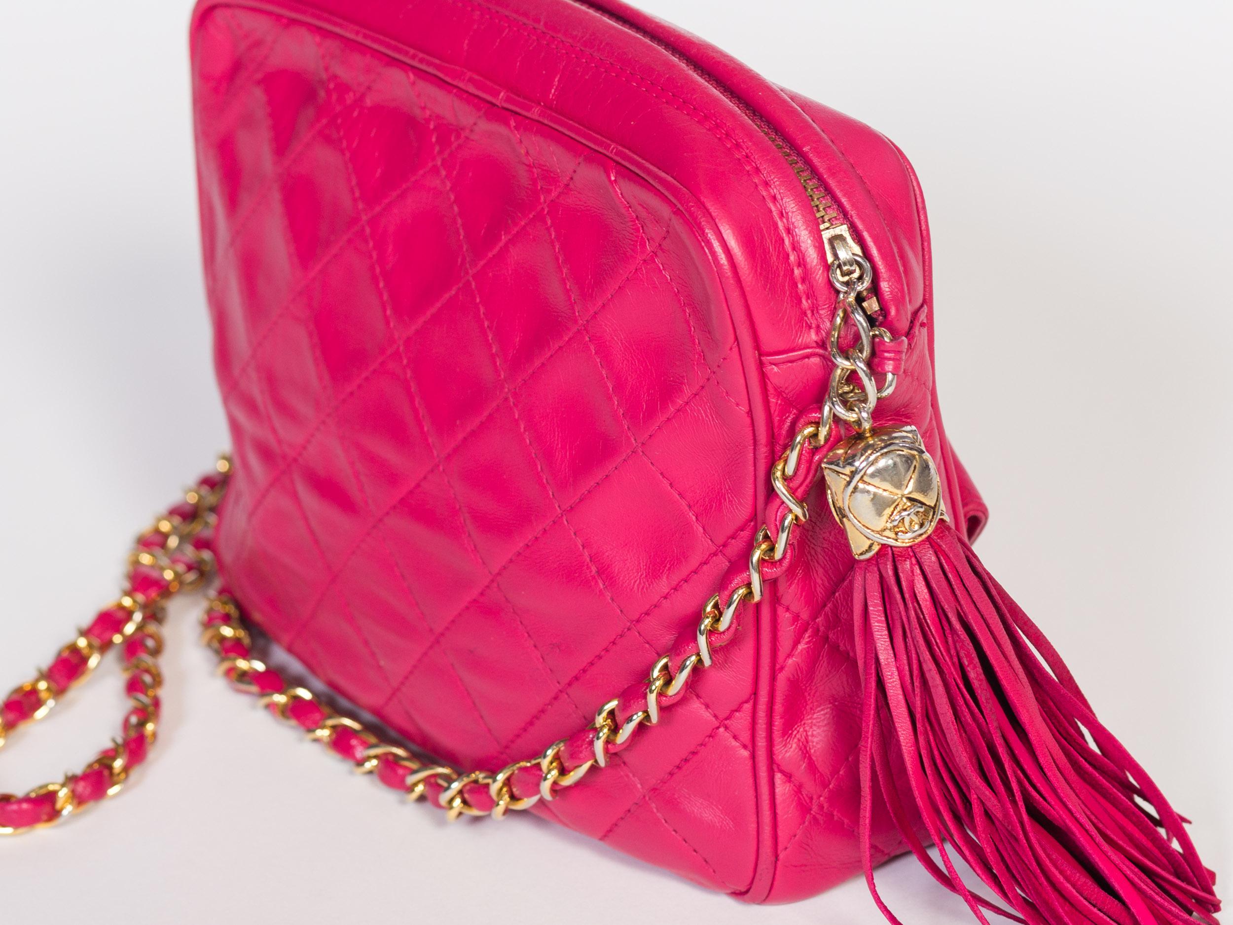 Women's Hot Pink 1980s Chanel Purse with Tassel