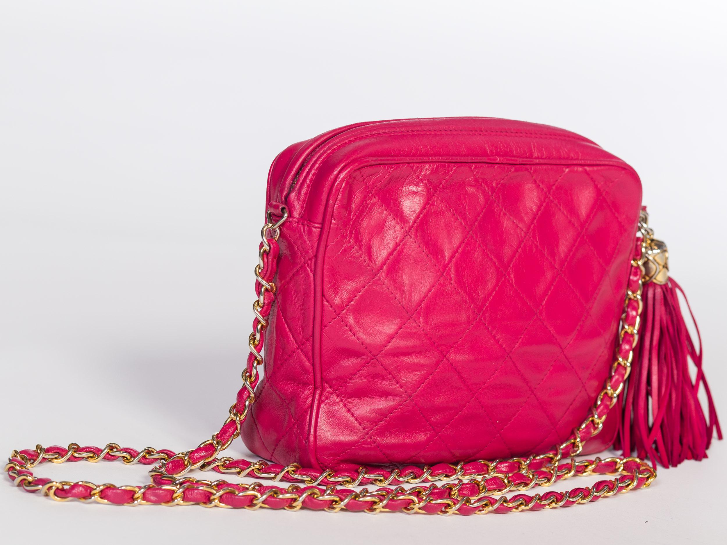 Hot Pink 1980s Chanel Purse with Tassel 1