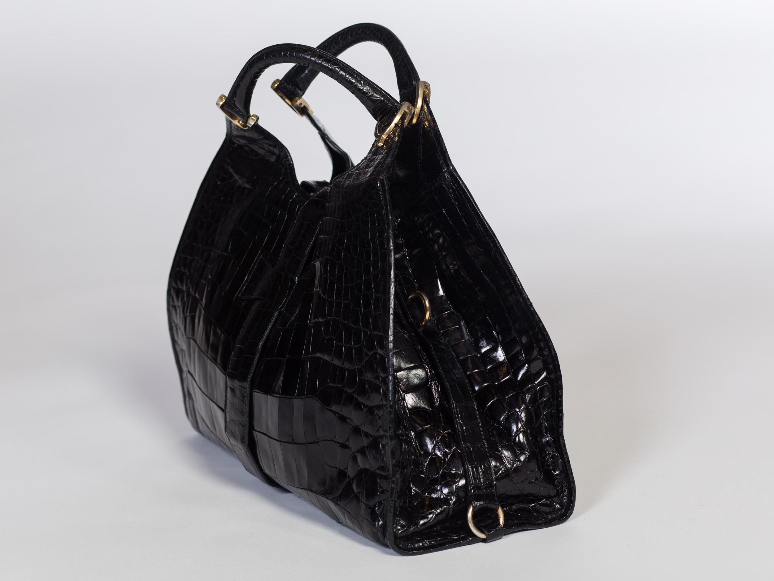 Black 1970s Crocodile Belly Original Gucci Stirrup Bag