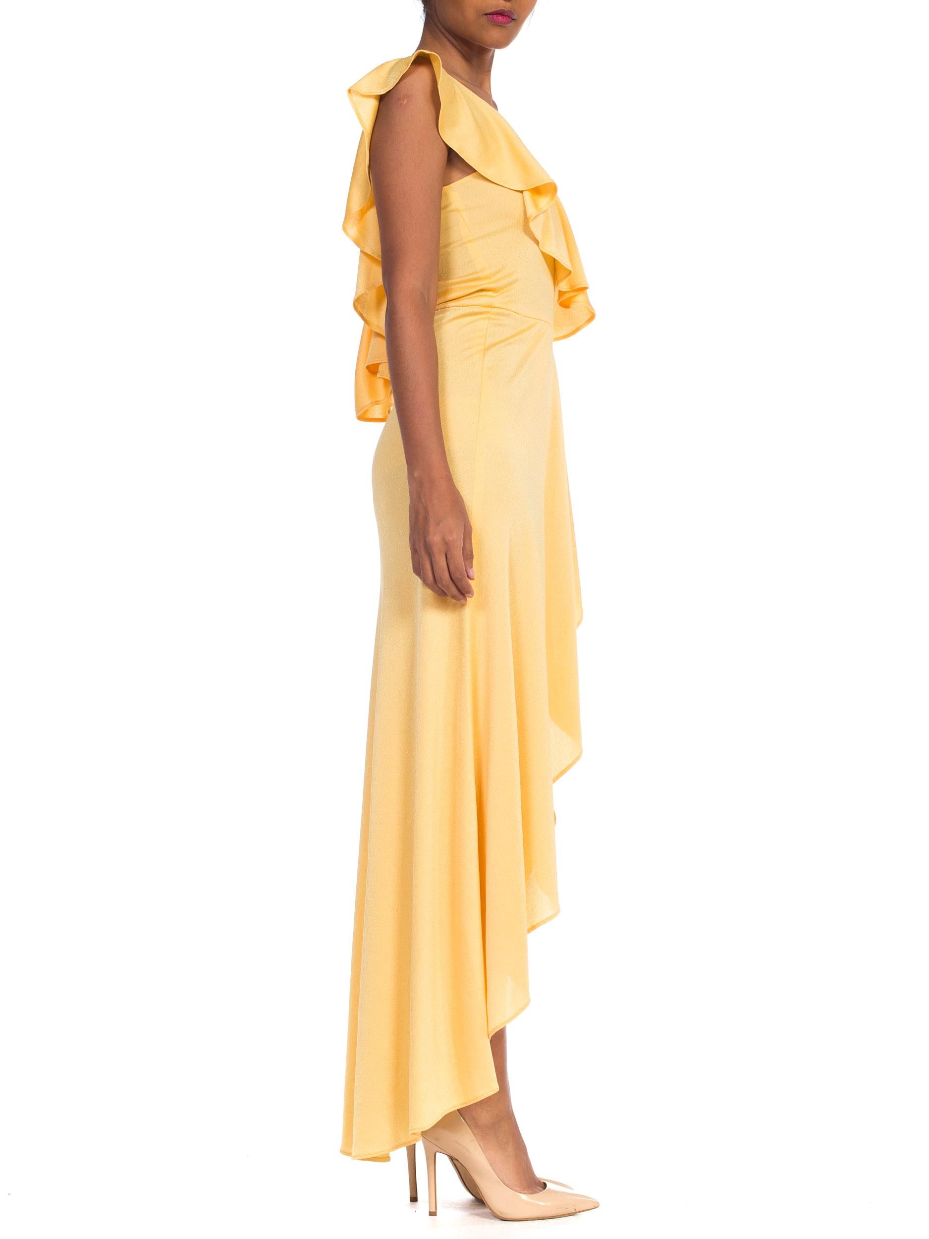 Women's 1970s Slinky One Shoulder Yellow Jersey Dress