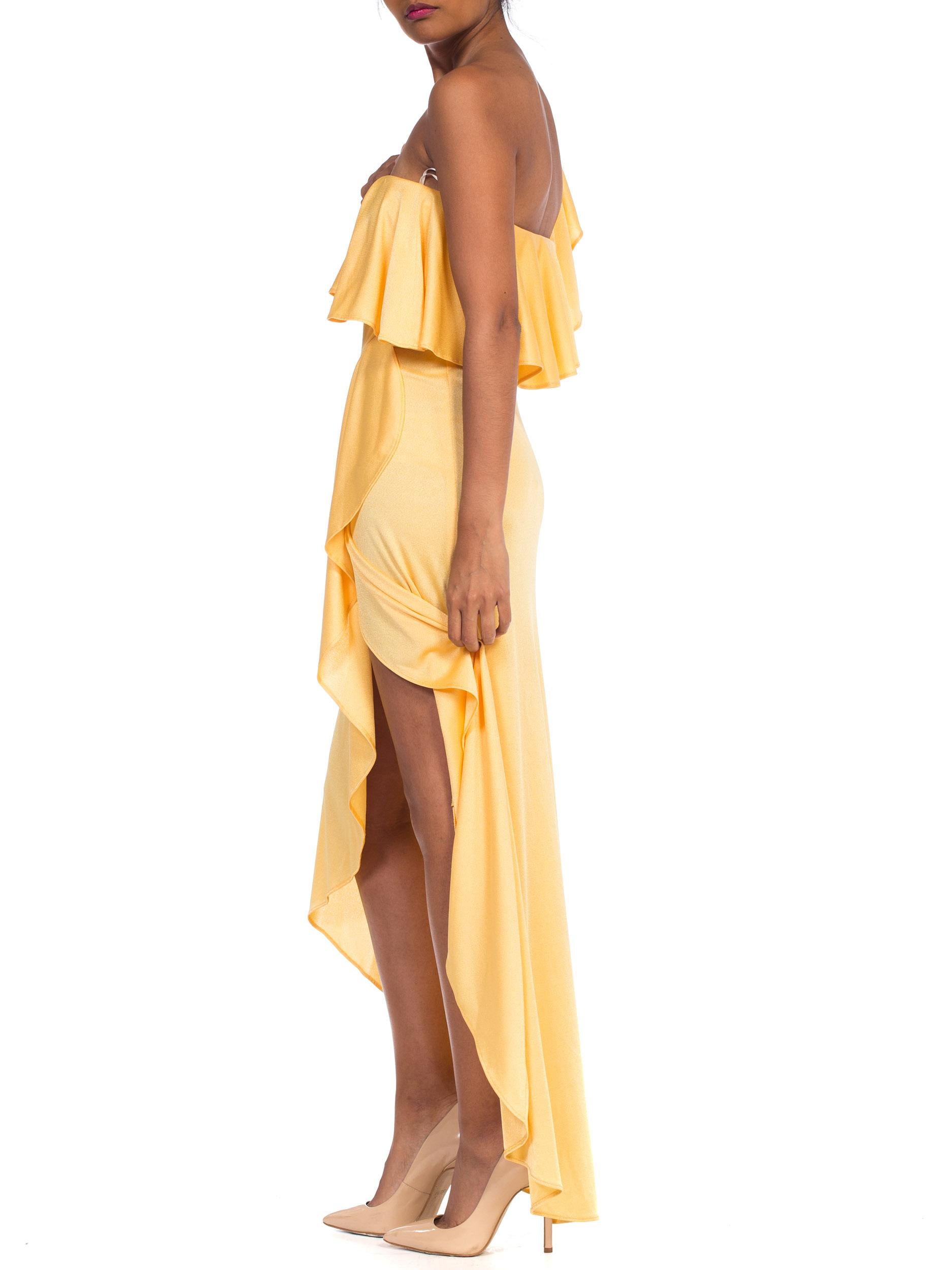1970s Slinky One Shoulder Yellow Jersey Dress 4