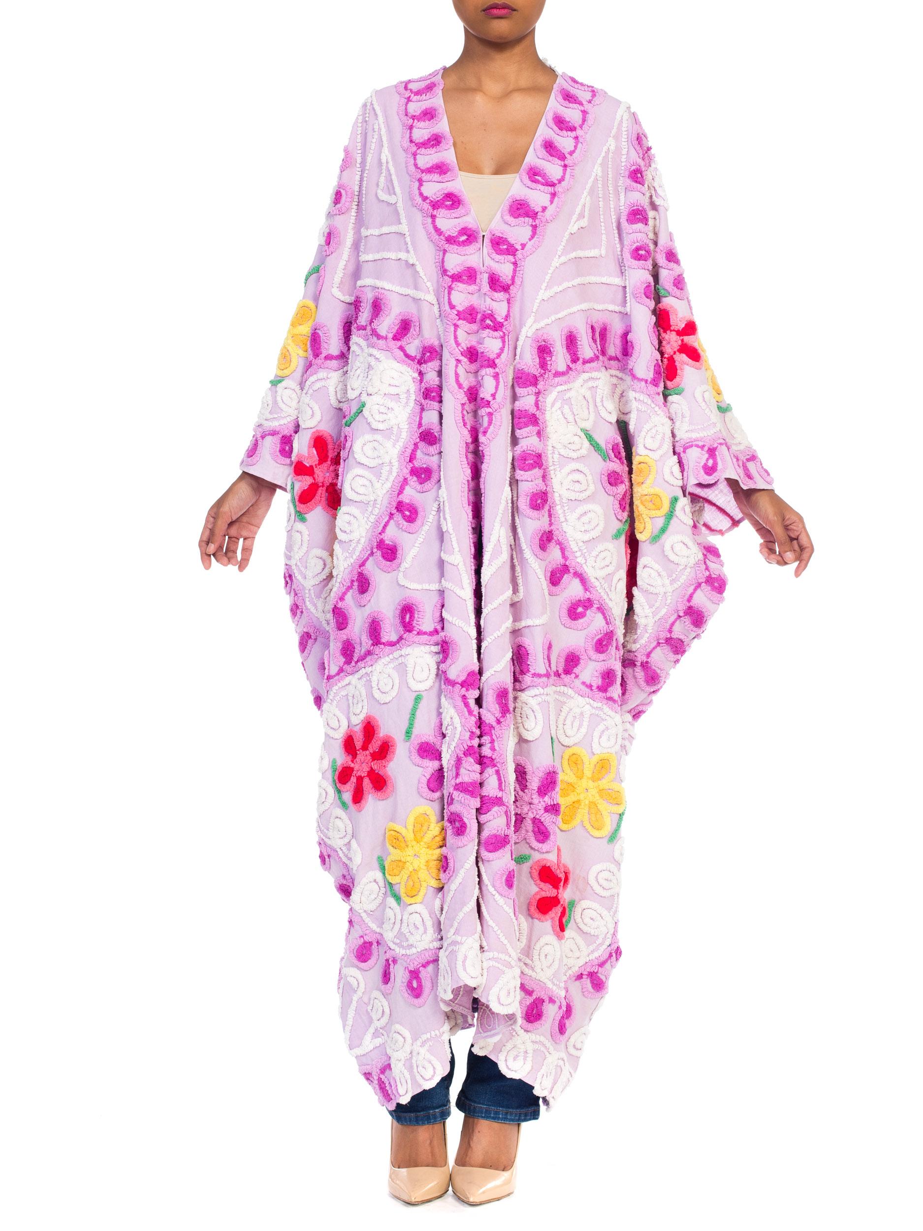 Bohemian Kimono Duster aus Baumwolle Chenille aus den 1950er Jahren (Violett)