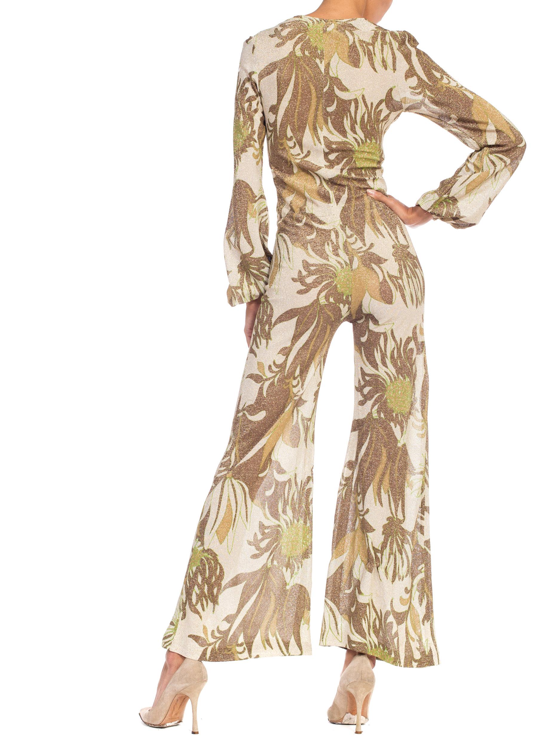 Gold Lurex 1970s / 1960s Floral Disco Jumpsuit 2