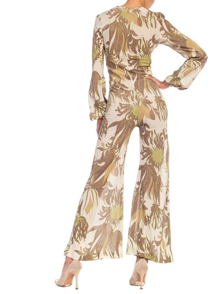 Gold Lurex 1970s / 1960s Floral Disco Jumpsuit at 1stDibs 1970s