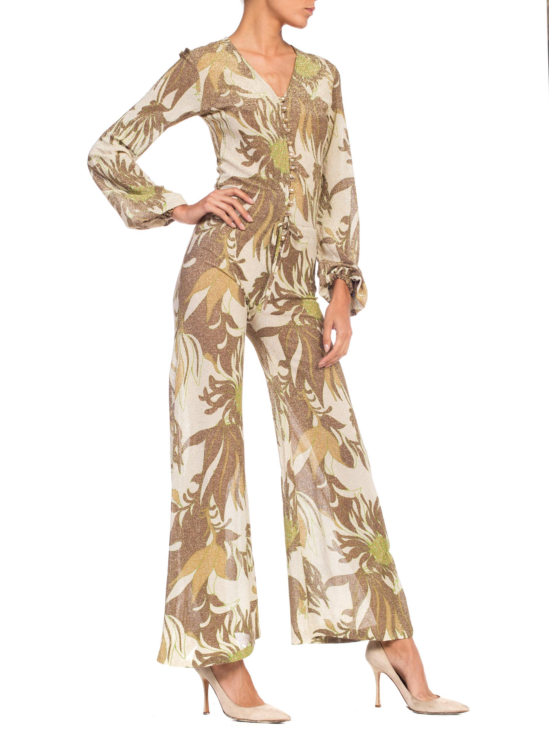 Gold Lurex 1970s / 1960s Floral Disco Jumpsuit 3