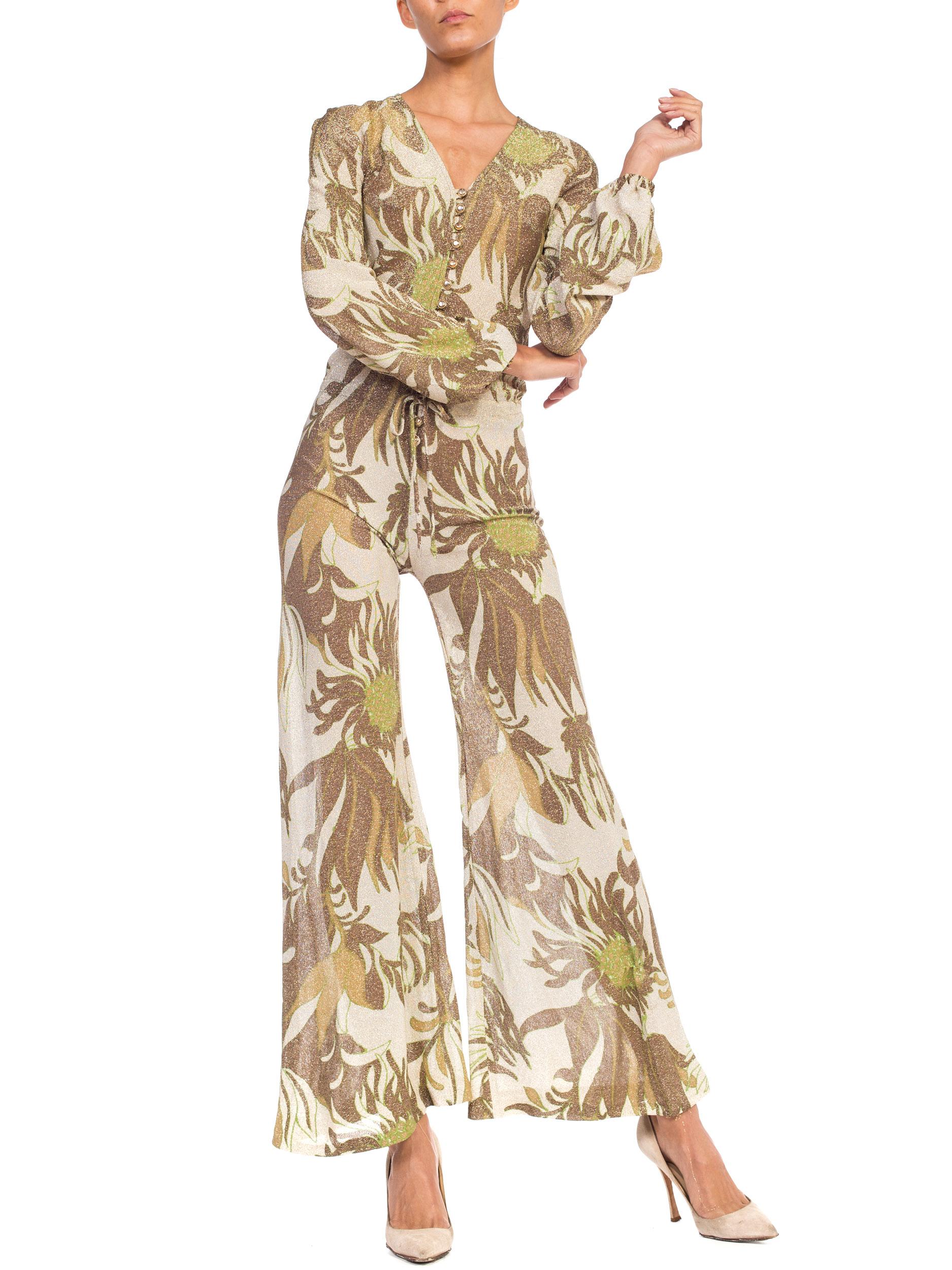 Gold Lurex 1970s / 1960s Floral Disco Jumpsuit 5