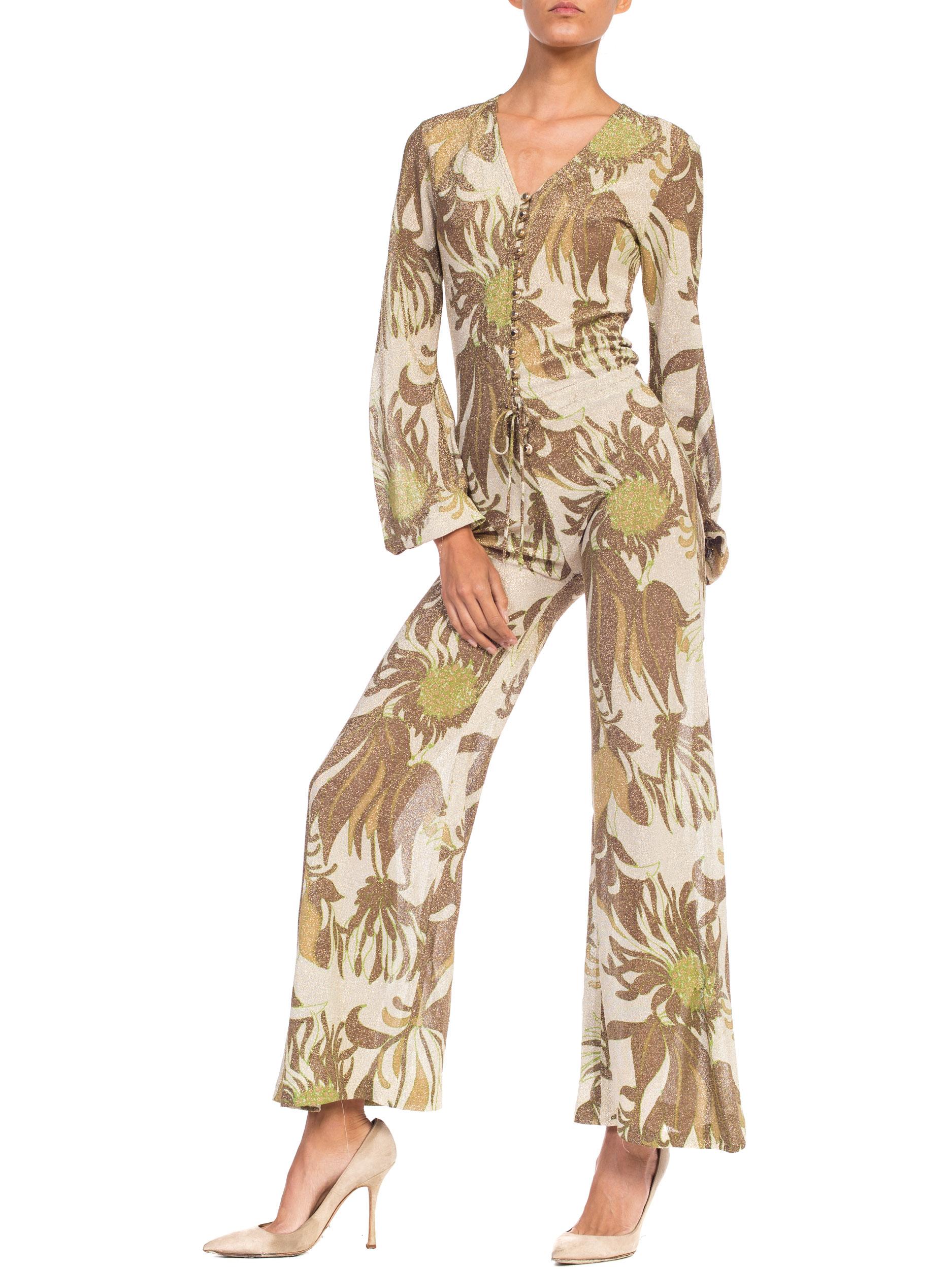 Gold Lurex 1970s / 1960s Floral Disco Jumpsuit 6