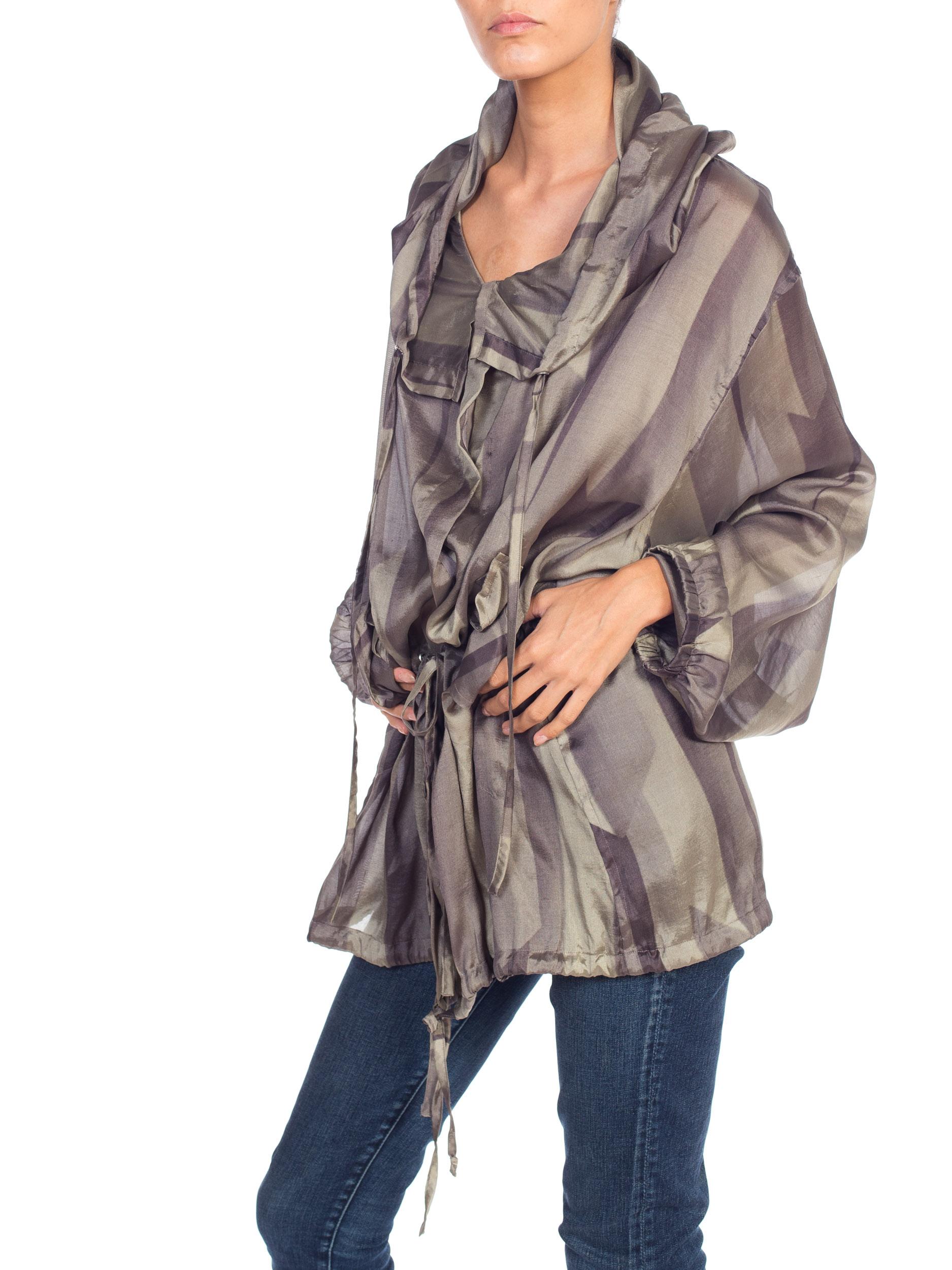 Gray Dries Van Noten Oversized Silk Jacket With Hood