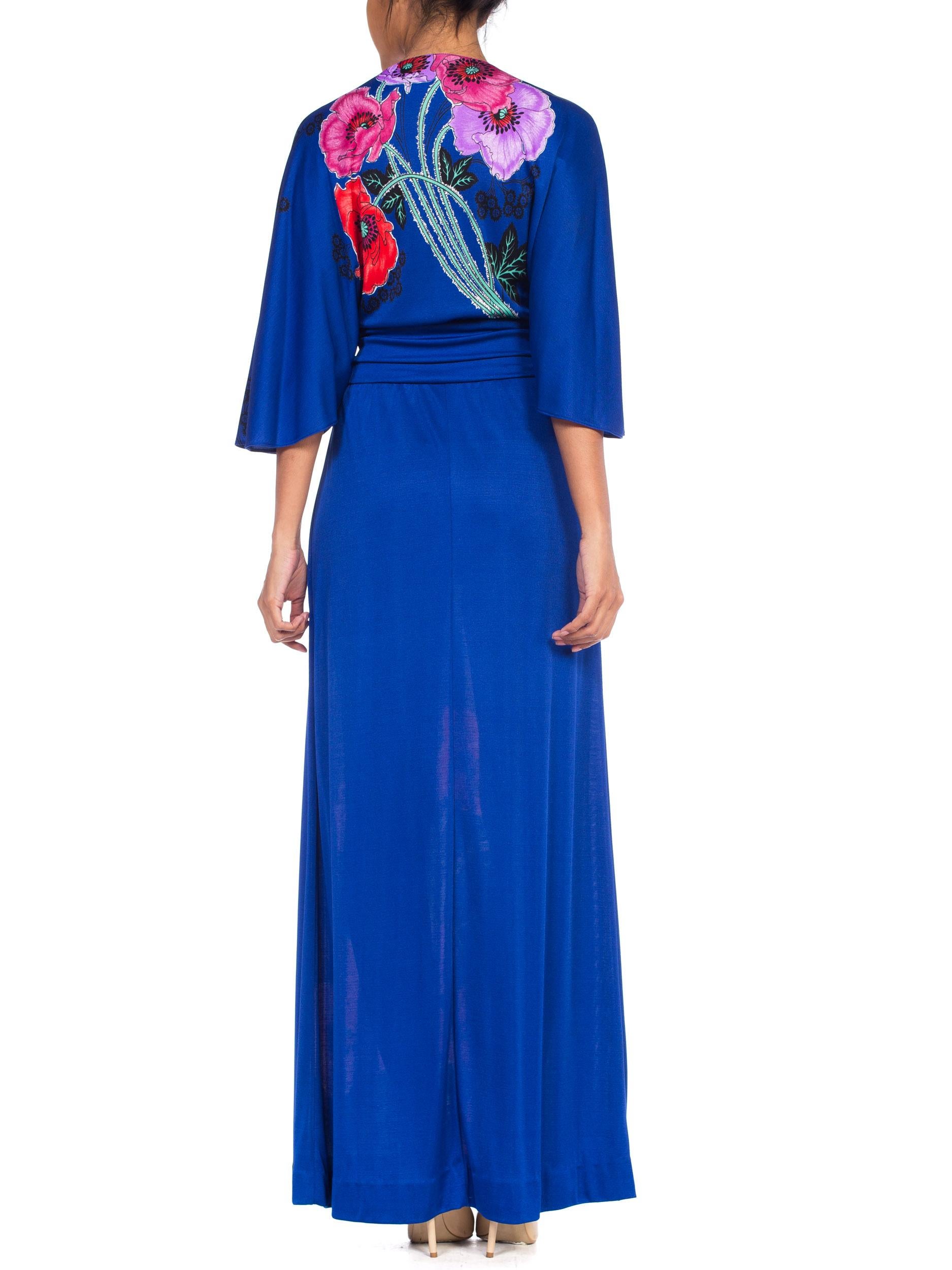 1970S GIORGIO BEVERLY HILLLS Cobalt Blue Polyester Jersey Low Cut Disco Dress 2