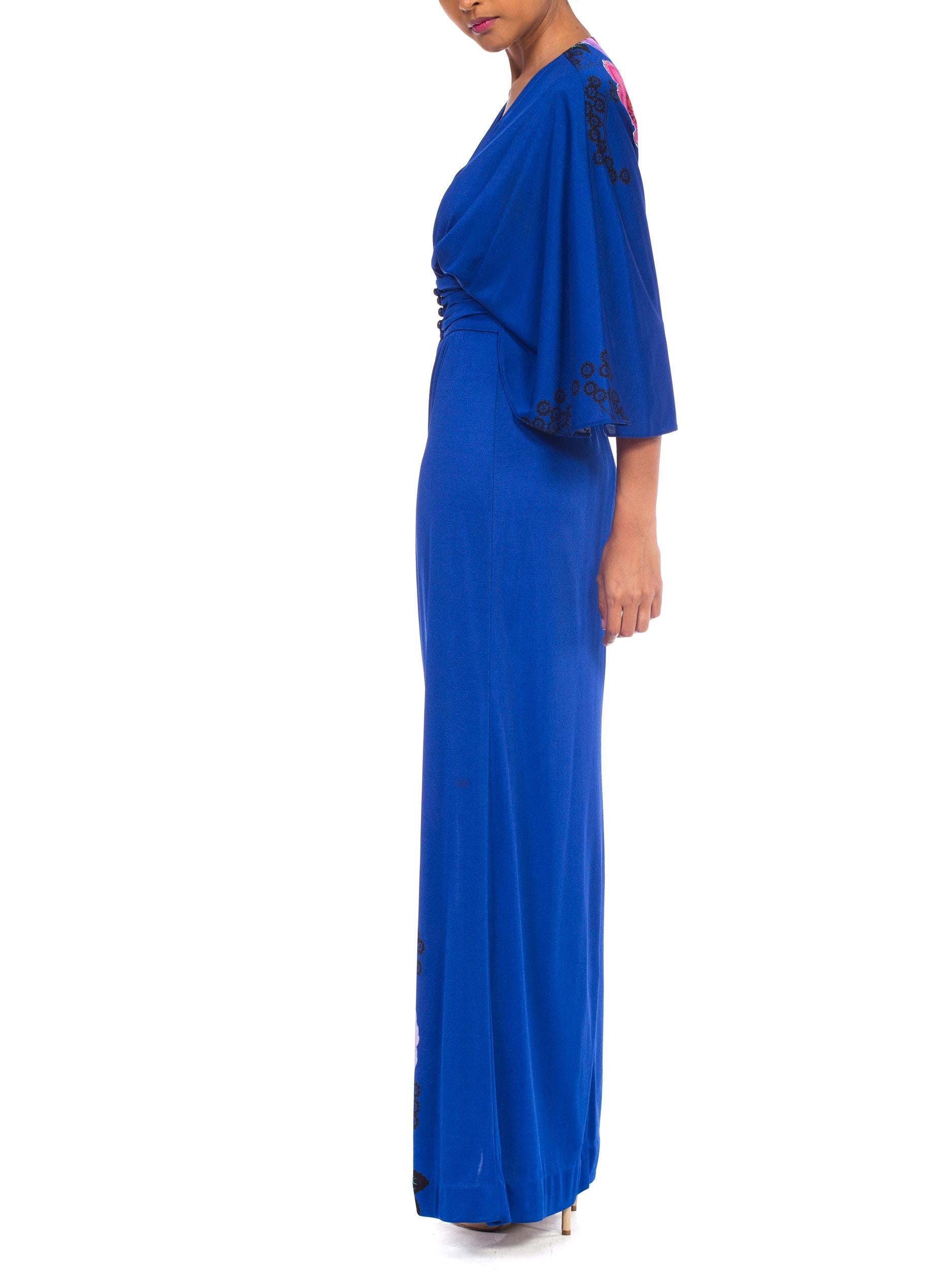 1970S GIORGIO BEVERLY HILLLS Cobalt Blue Polyester Jersey Low Cut Disco Dress 3