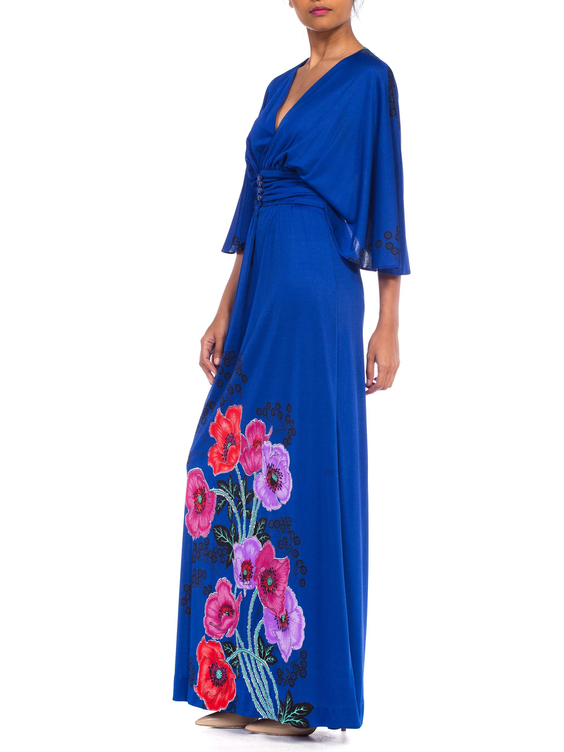 1970S GIORGIO BEVERLY HILLLS Cobalt Blue Polyester Jersey Low Cut Disco Dress 4