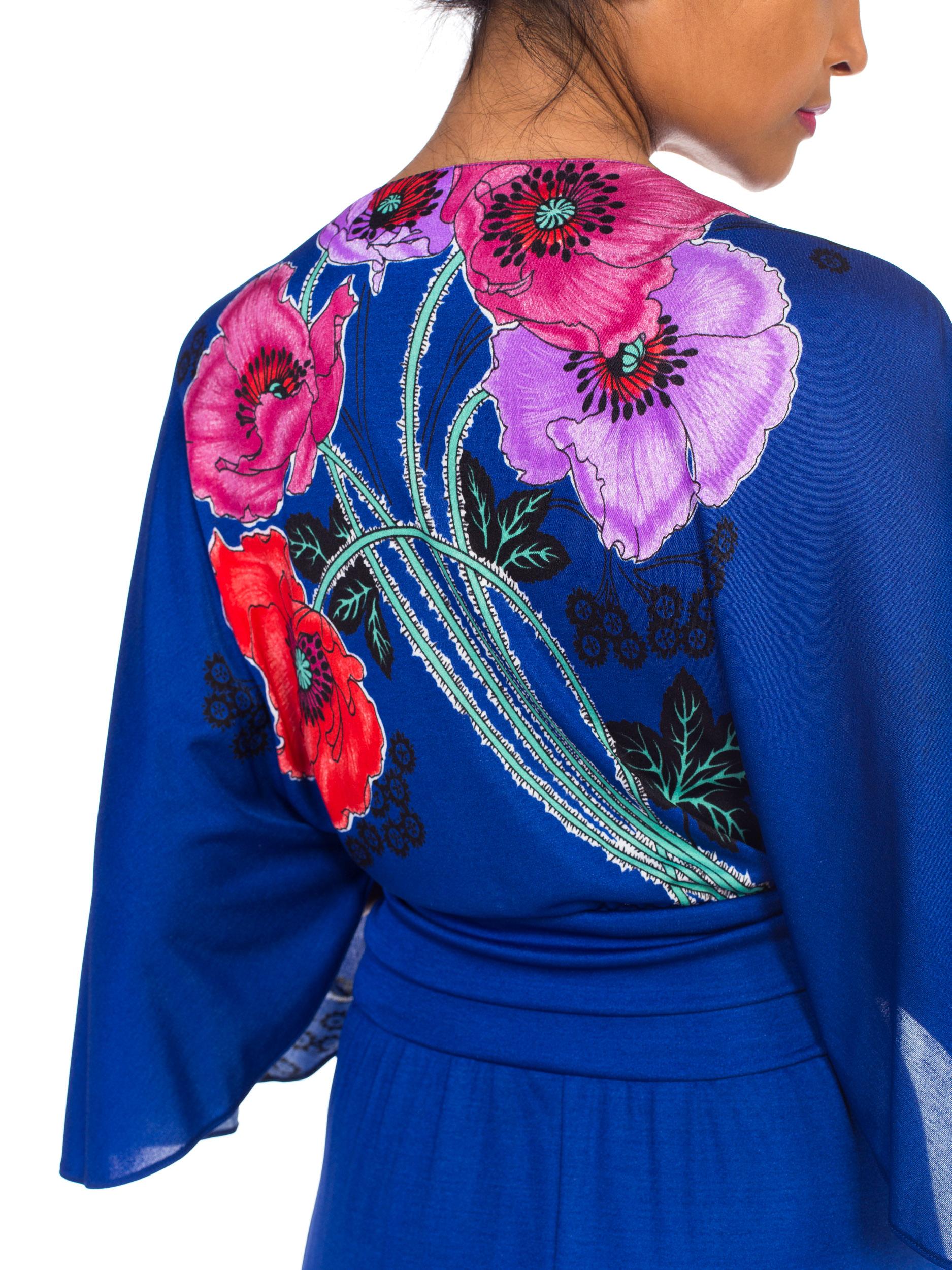 1970S GIORGIO BEVERLY HILLLS Cobalt Blue Polyester Jersey Low Cut Disco Dress 6