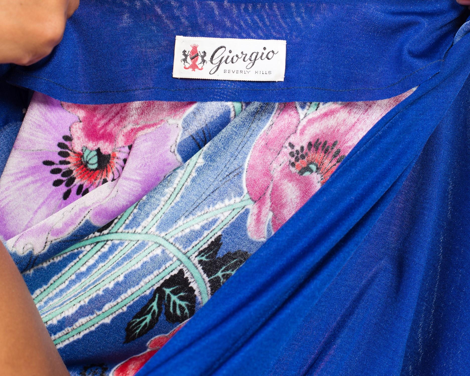 1970S GIORGIO BEVERLY HILLLS Cobalt Blue Polyester Jersey Low Cut Disco Dress 7