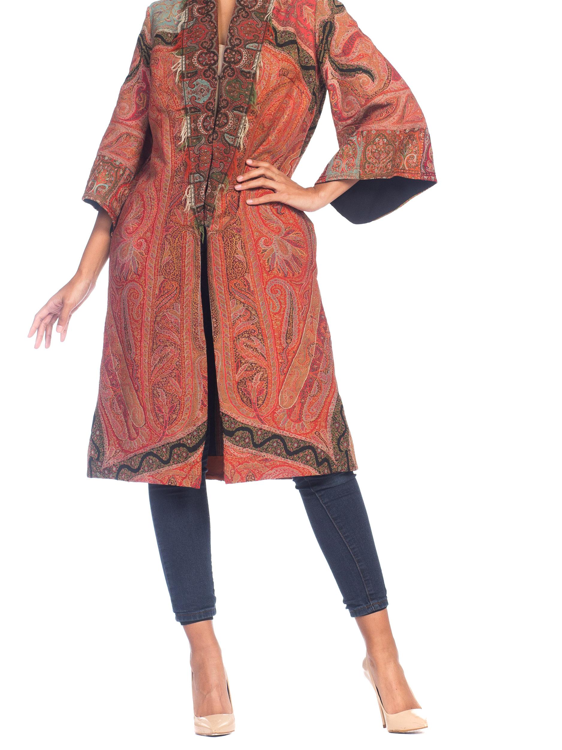 MORPHEW COLLECTION Hand Embroidered Coat Made From Antique Victorian Wool Paisl For Sale 1