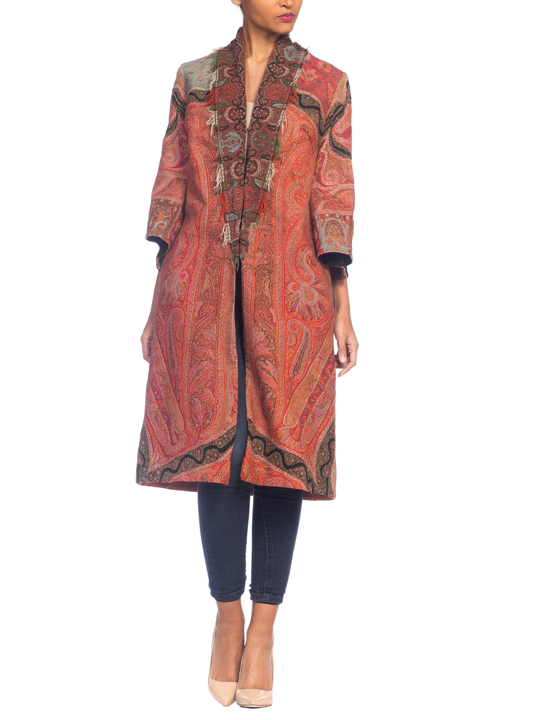 MORPHEW COLLECTION Hand Embroidered Coat Made From Antique Victorian Wool Paisl For Sale 2