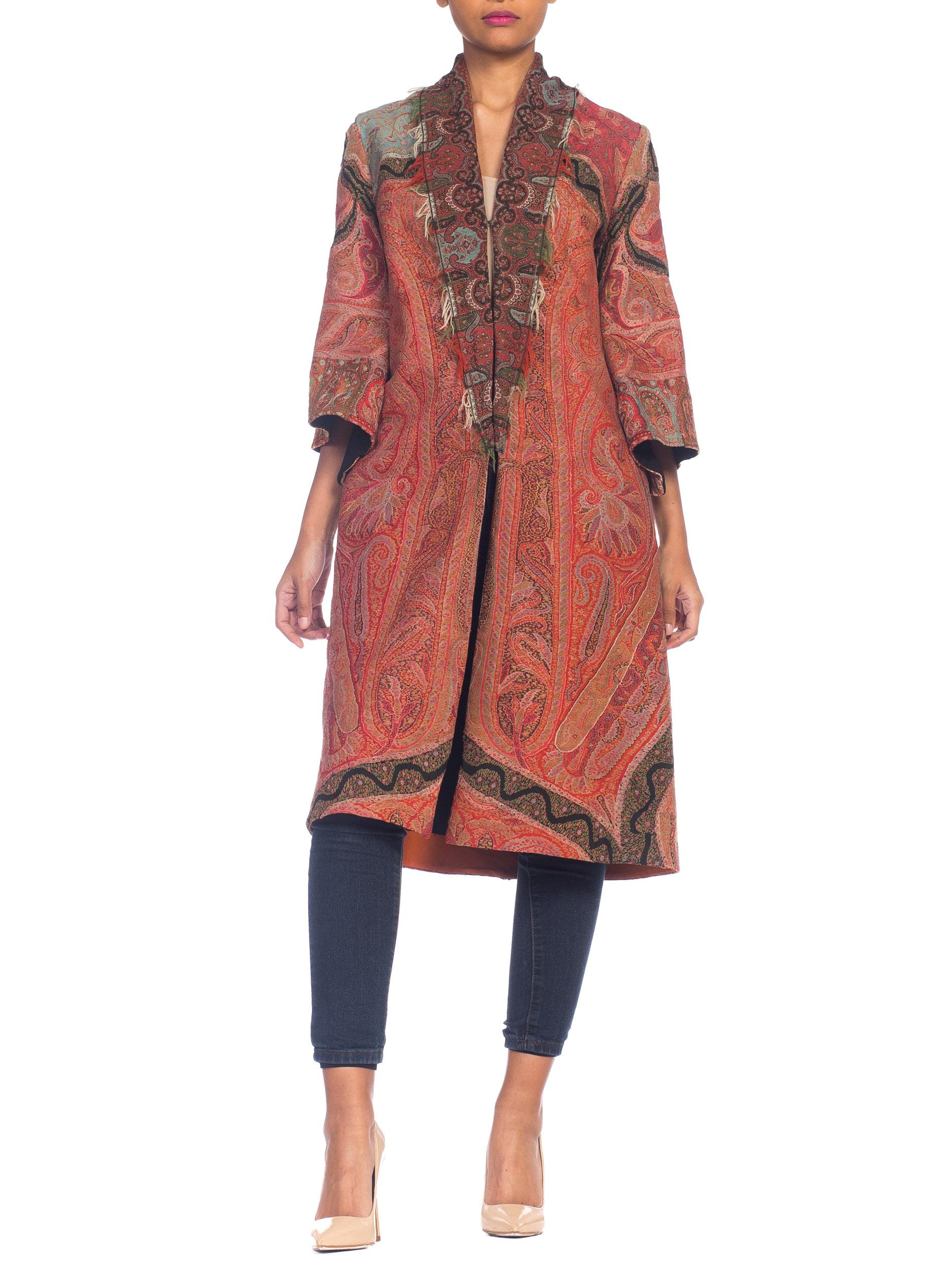 MORPHEW COLLECTION Hand Embroidered Coat Made From Antique Victorian Wool Paisl For Sale 4