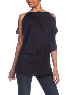 1990S ANN DEMEULEMEESTER Black Silk Crepe De Chine Asymmetrical Scarf Wrap Top