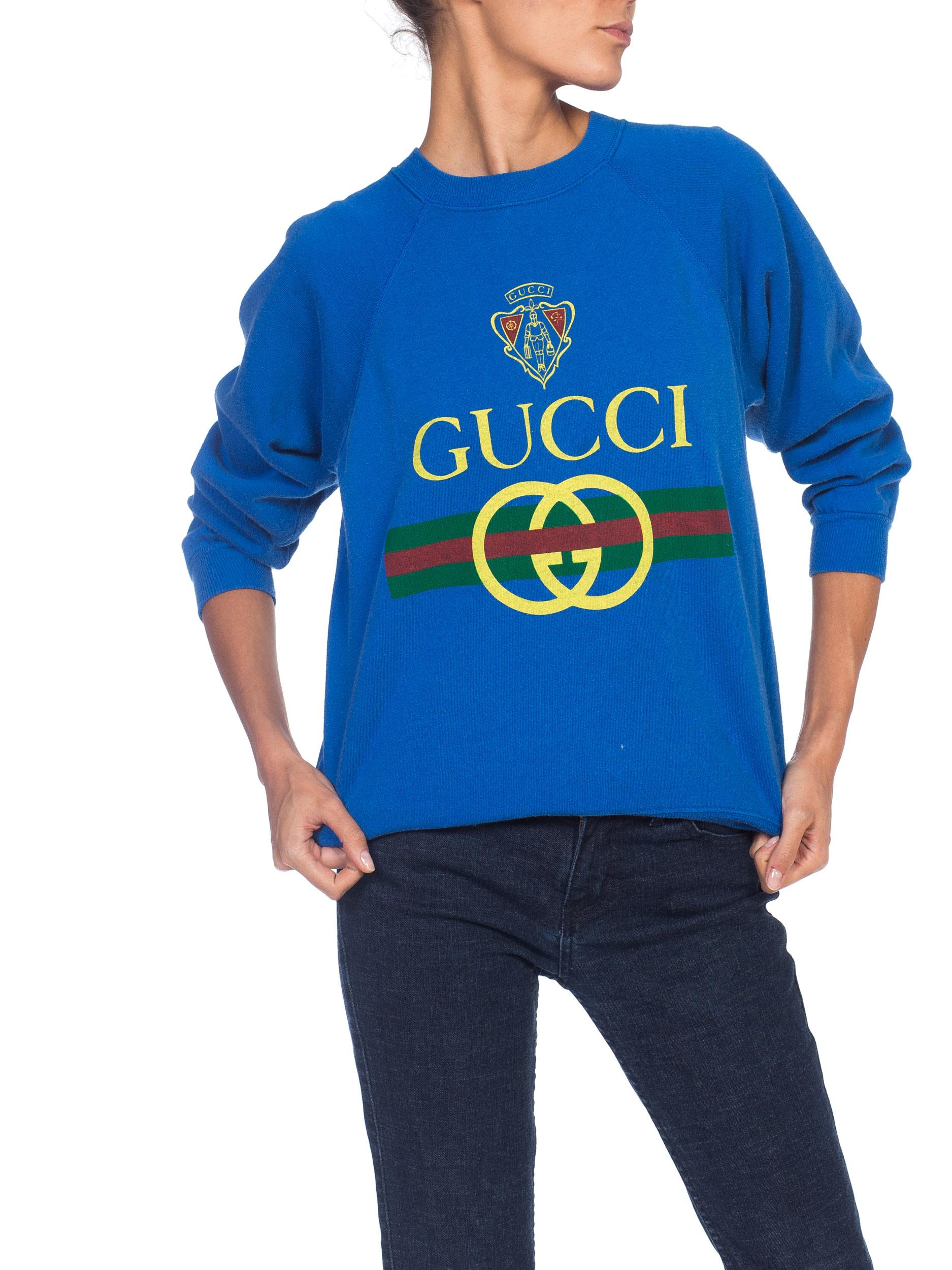 Women's or Men's 1980s Blue Bootleg Gucci Sweatshirt