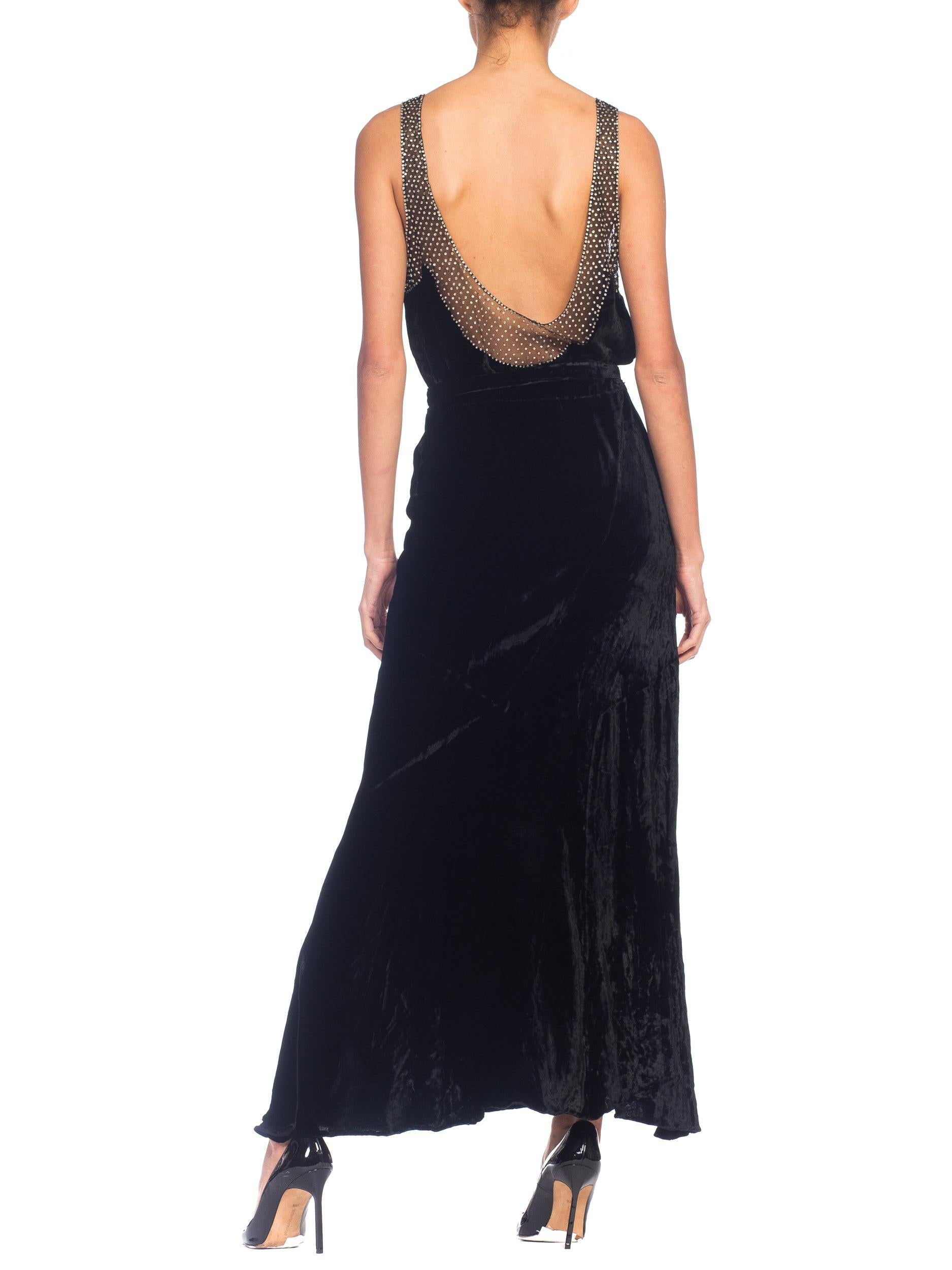 1930s Bias Cut Silk Velvet Gown With Crystals  In Excellent Condition In New York, NY