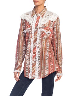 1970s Western Cowgirl Shirt With Vintage Lace Trim